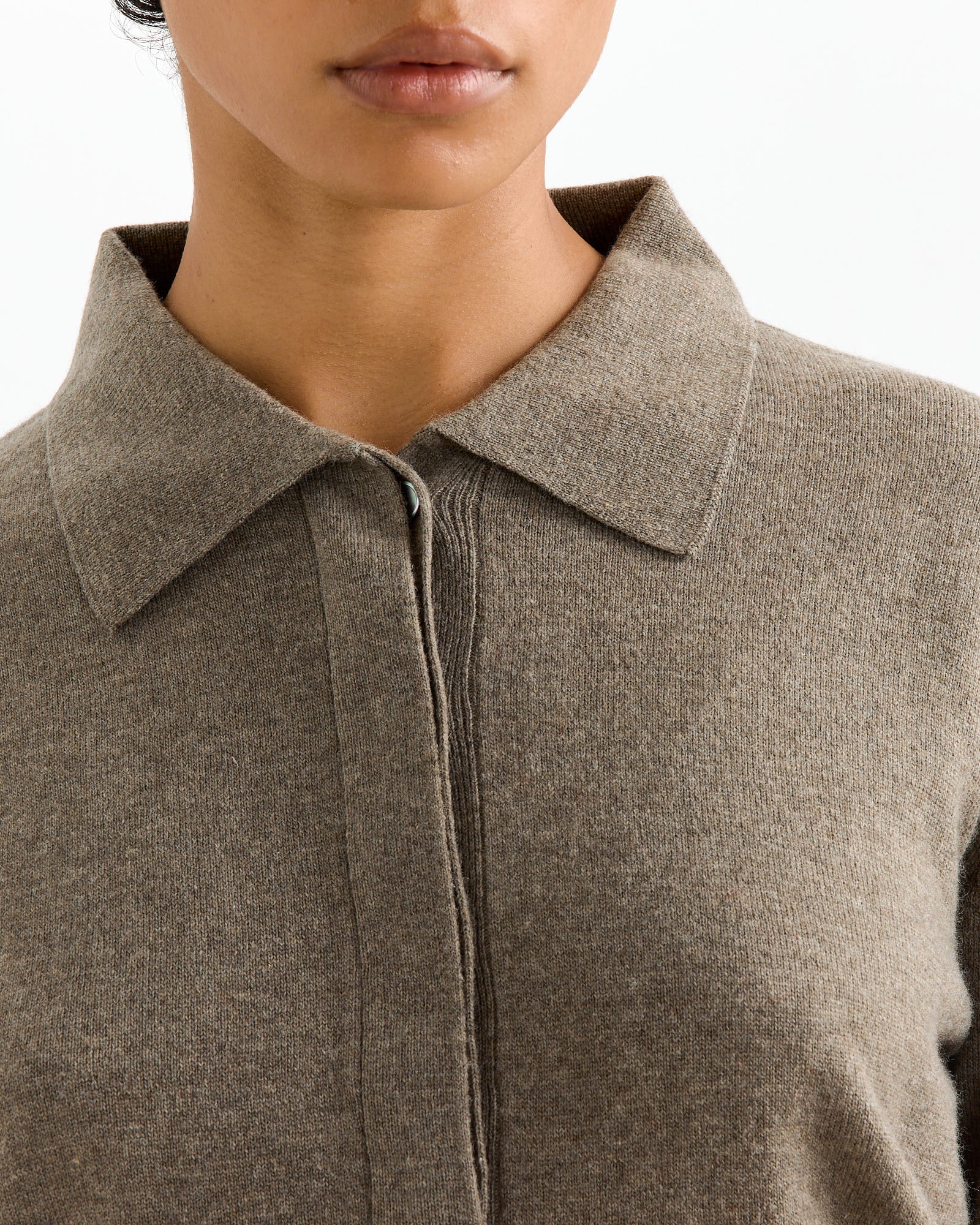 Cashmere Blend Polo Sweater in Greige