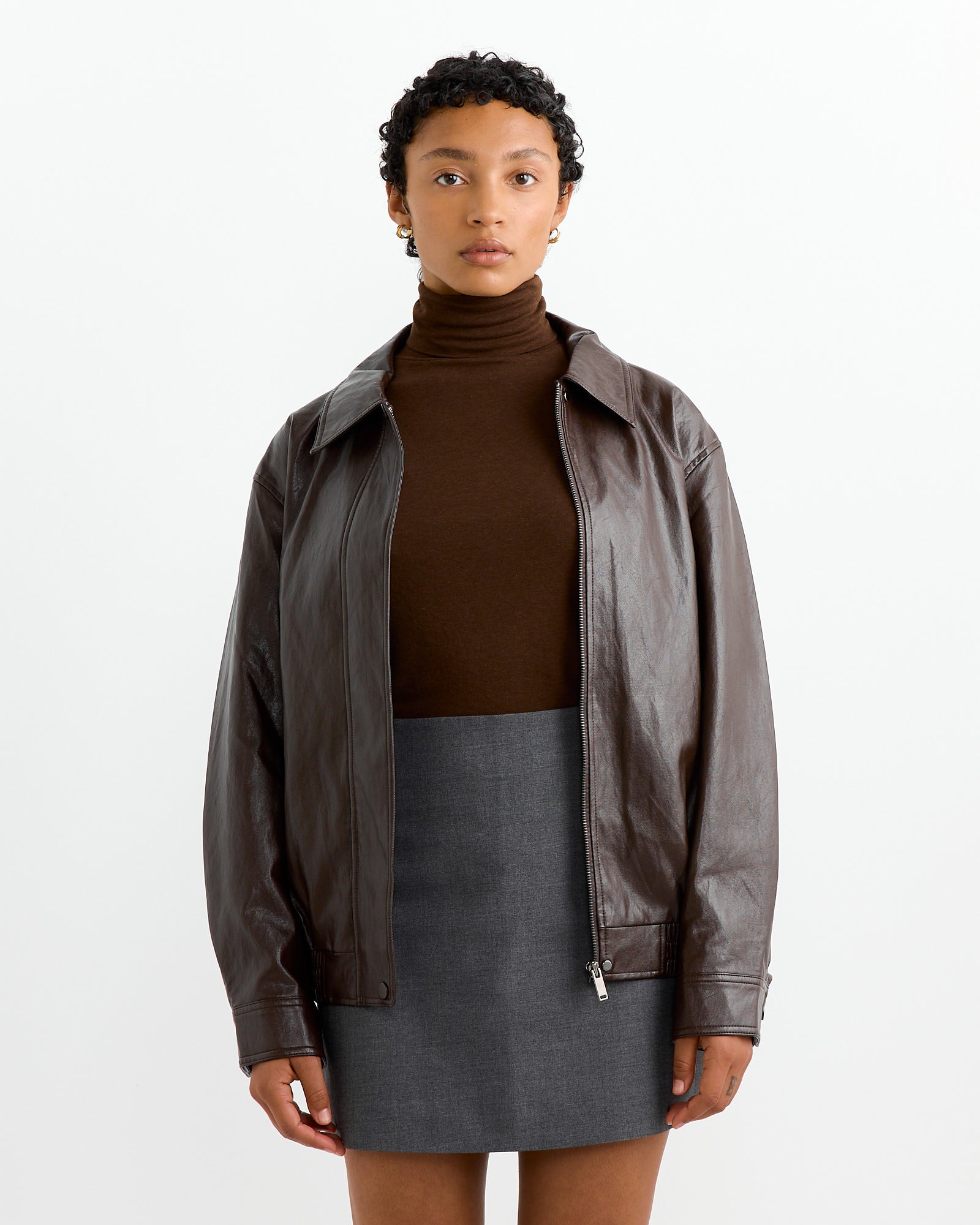 Vegan Leather Blouson in Brown