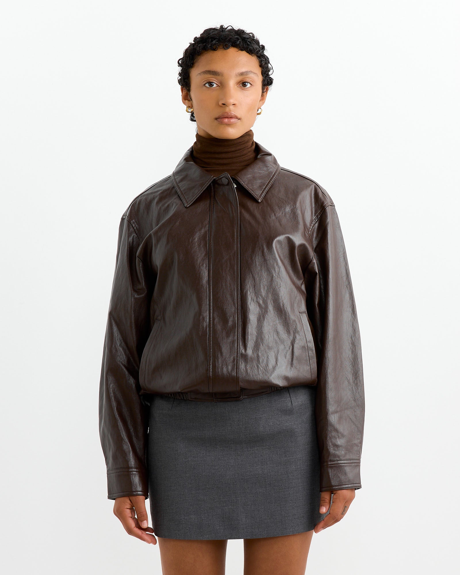 Vegan Leather Blouson in Brown