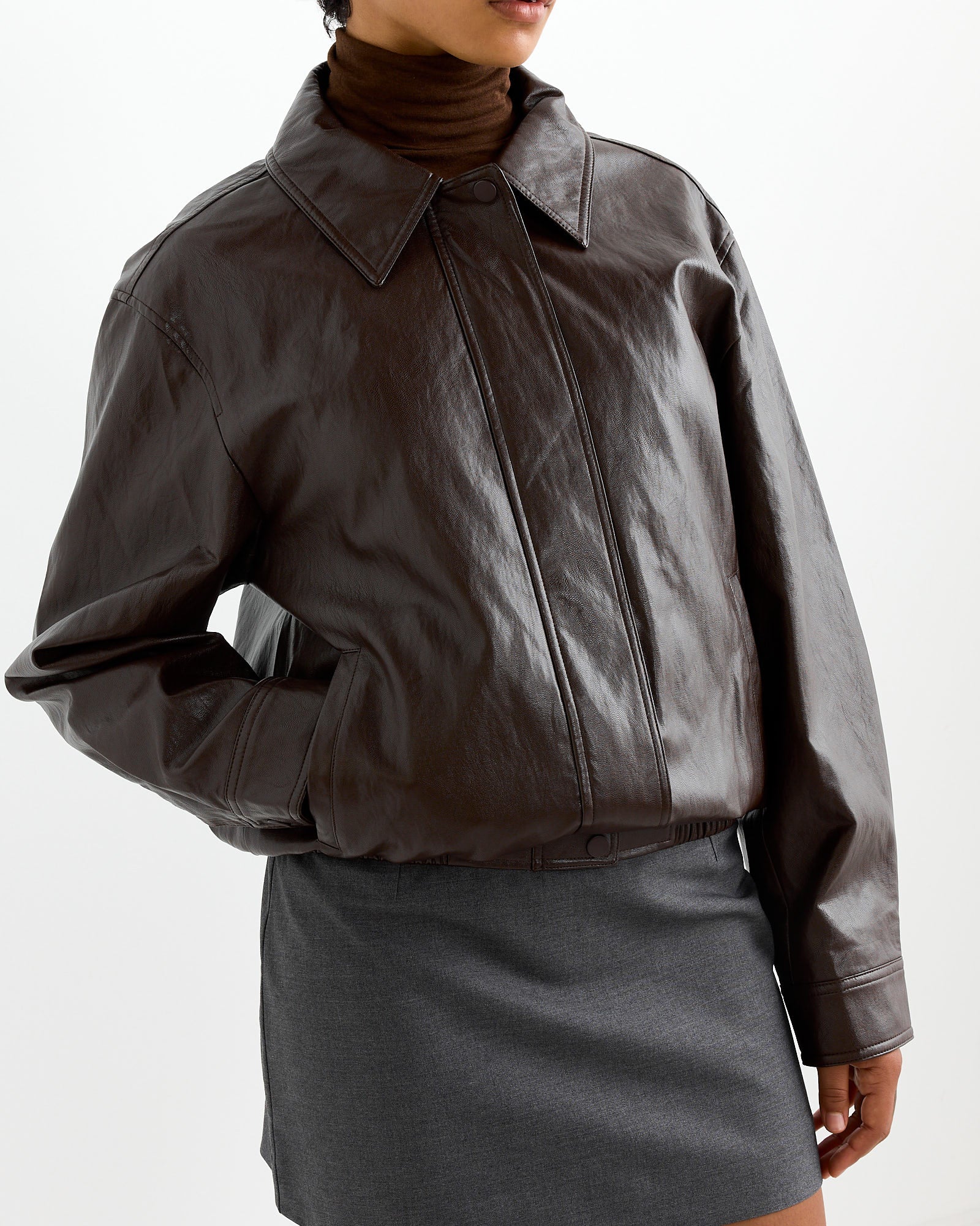 Vegan Leather Blouson in Brown