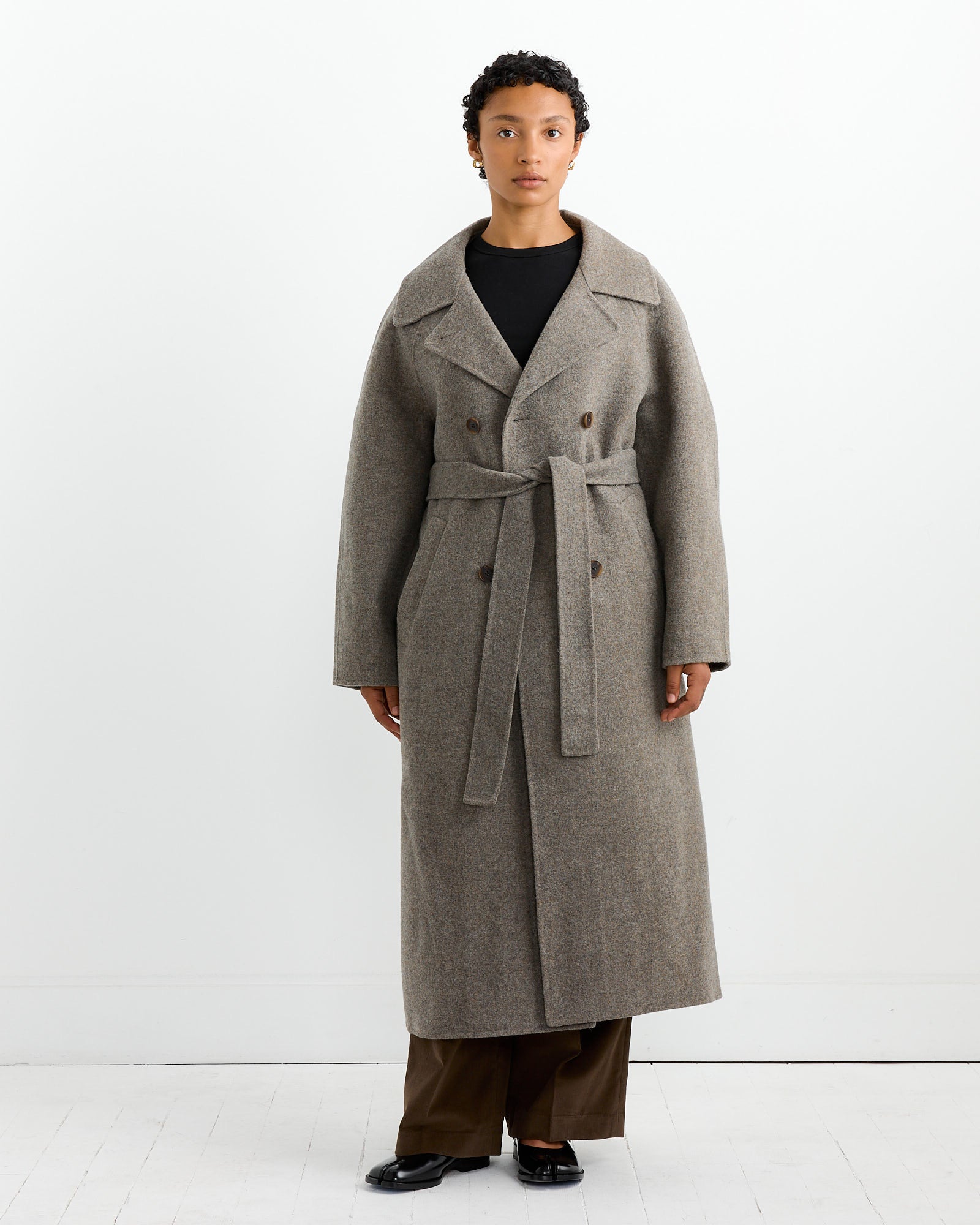 Long Wool Coat in Khaki Grey