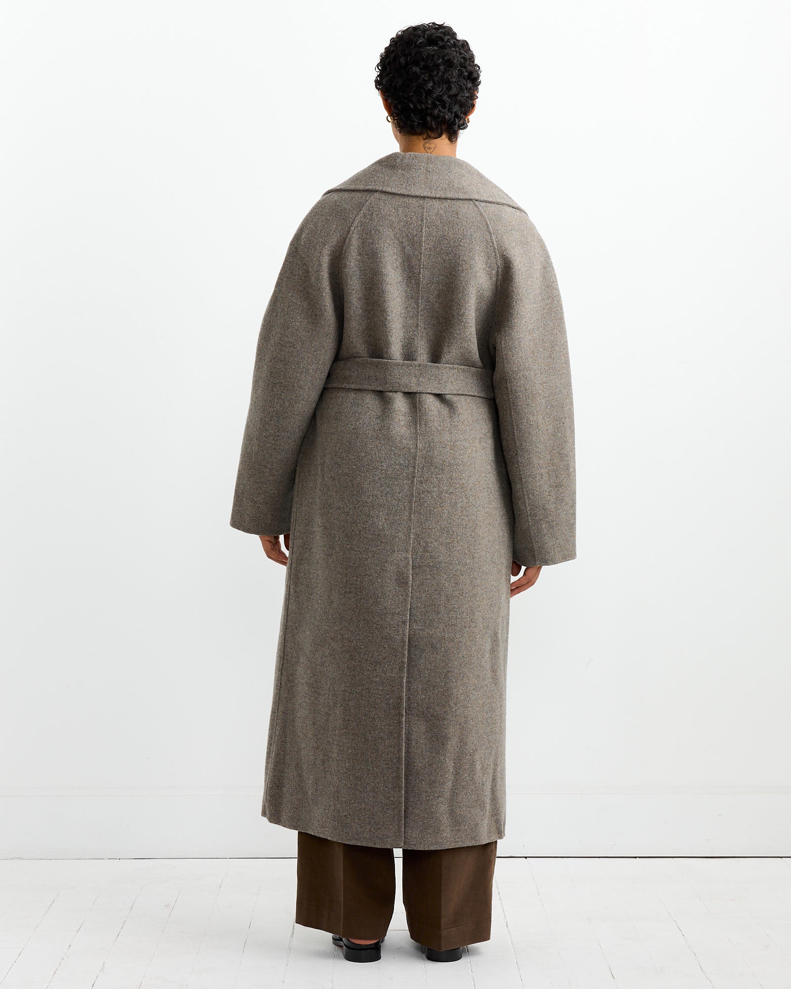 Long Wool Coat in Khaki Grey