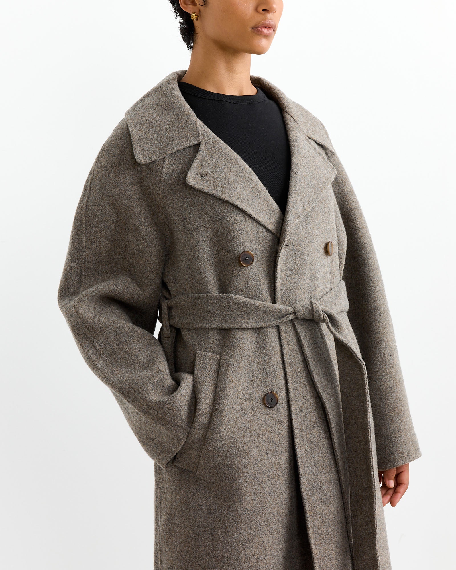 Long Wool Coat in Khaki Grey