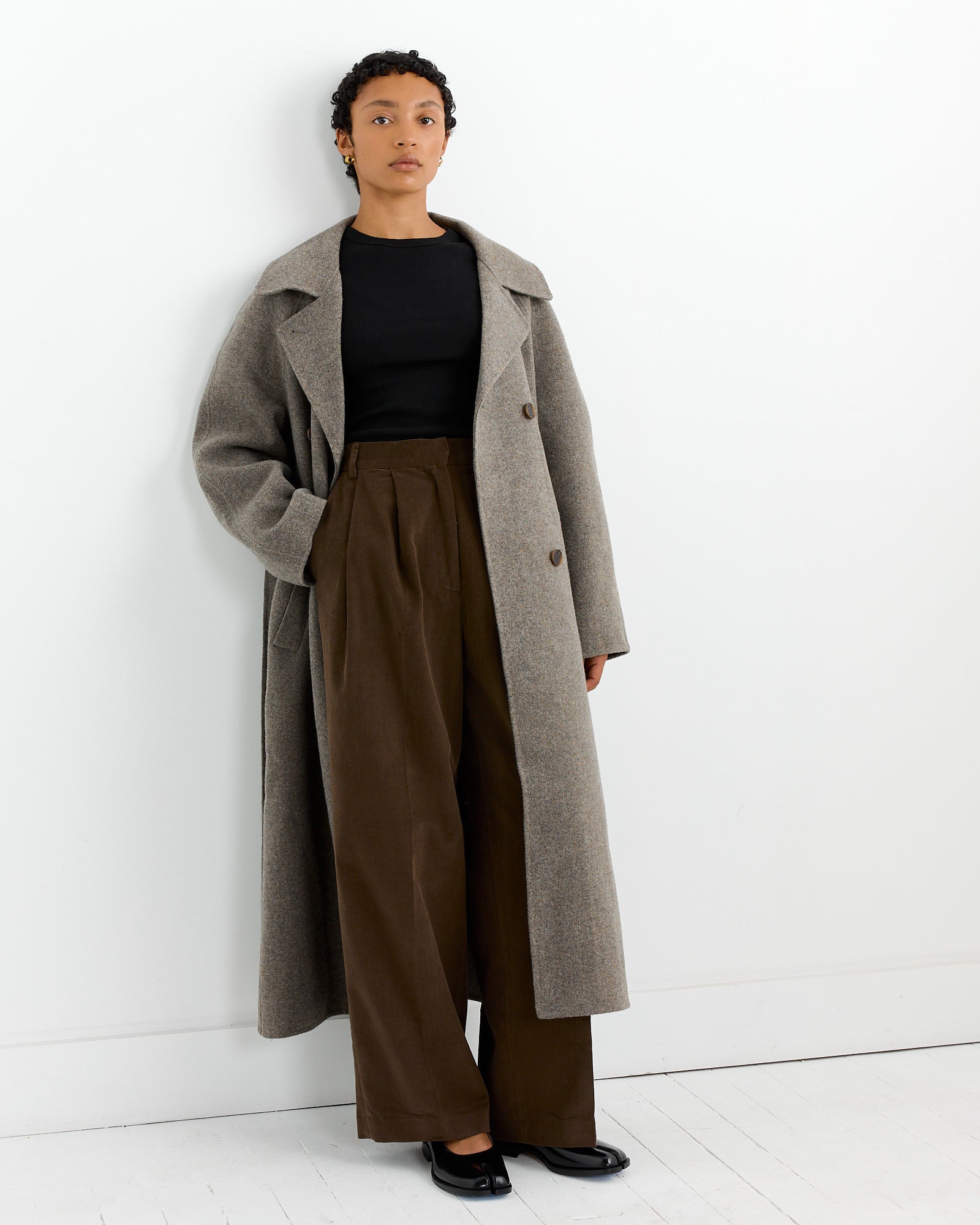 Long Wool Coat in Khaki Grey