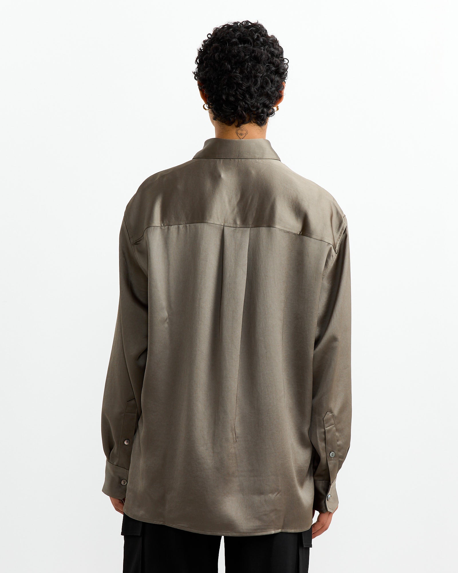 Oversized Satin Shirt in Olive