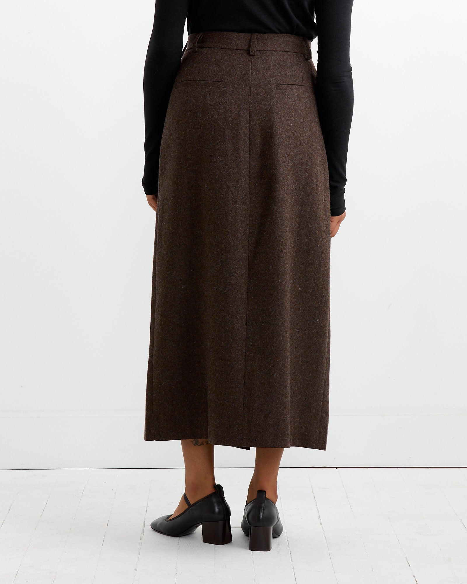 Wool Blend Maxi Wrap Skirt in Brown