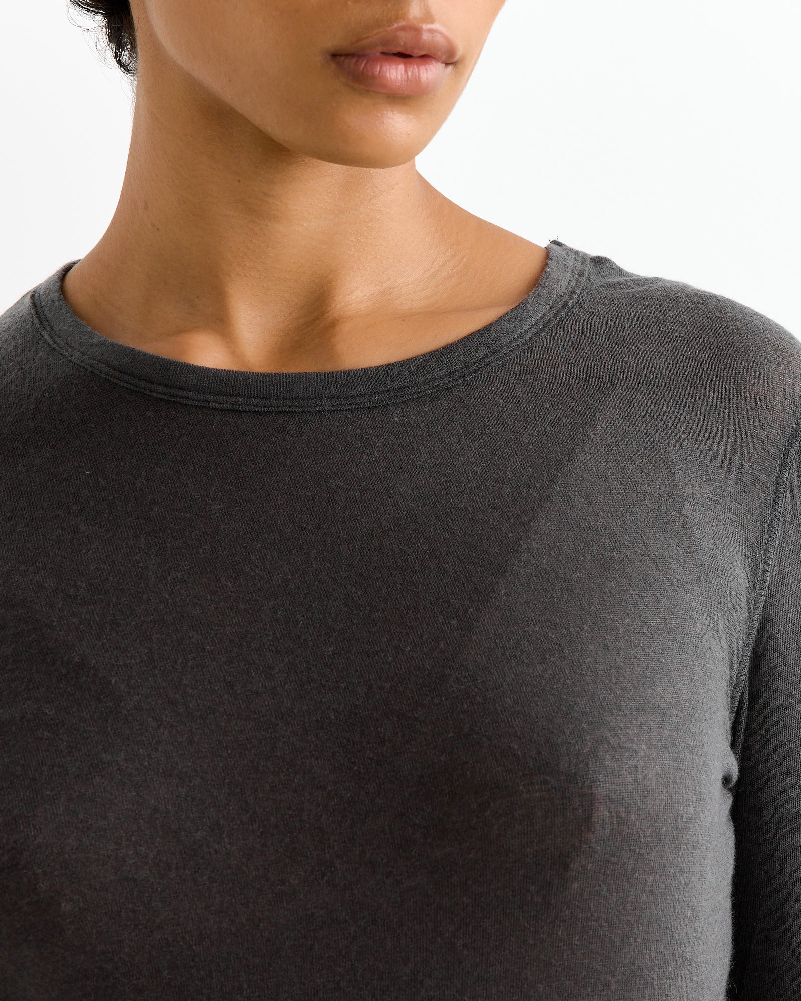 Wool Tencel Crewneck Top in Charcoal