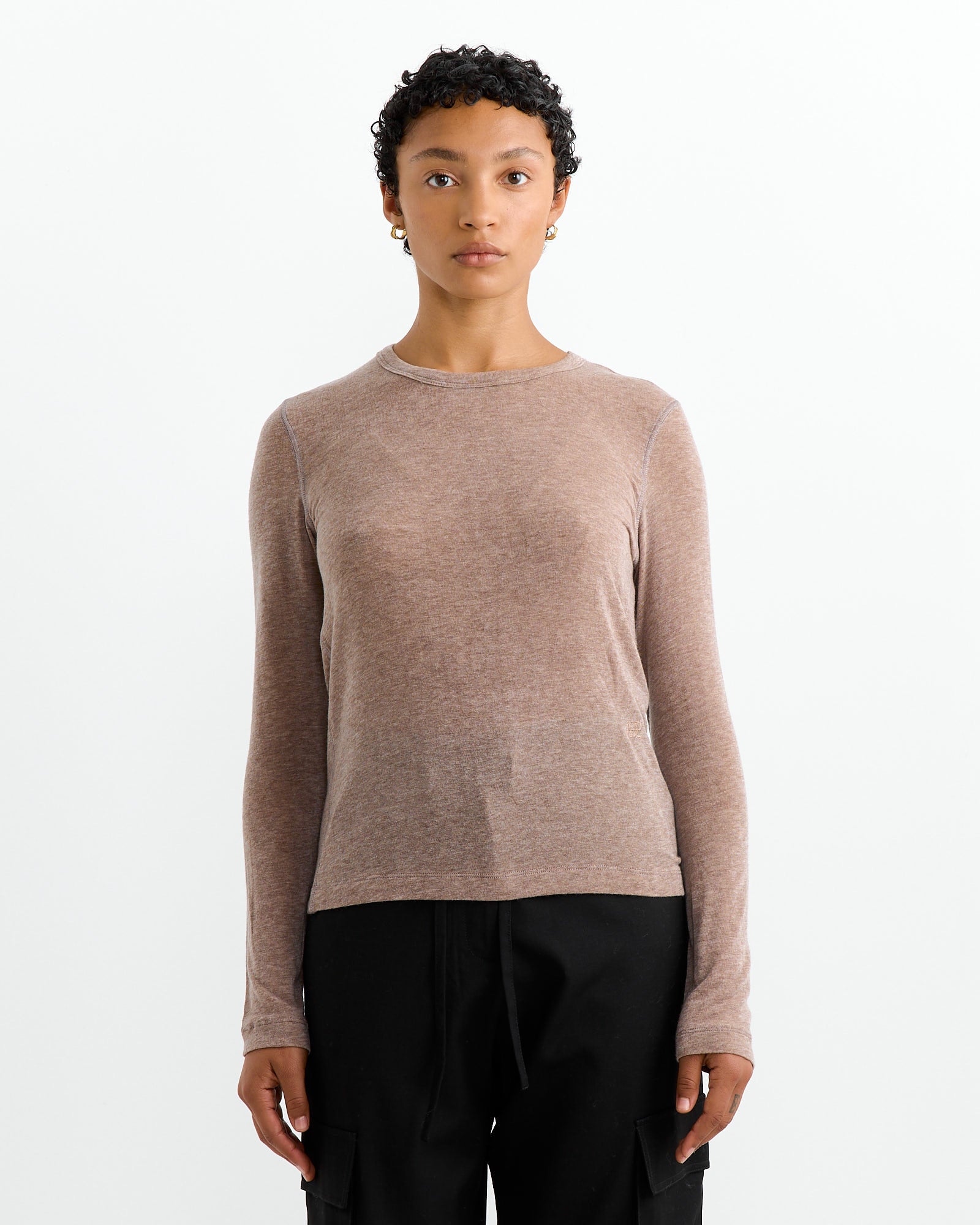 Mijeong Park Wool Tencel Crewneck Top Light Heather Brown - Light Heather Brown / S (264309)