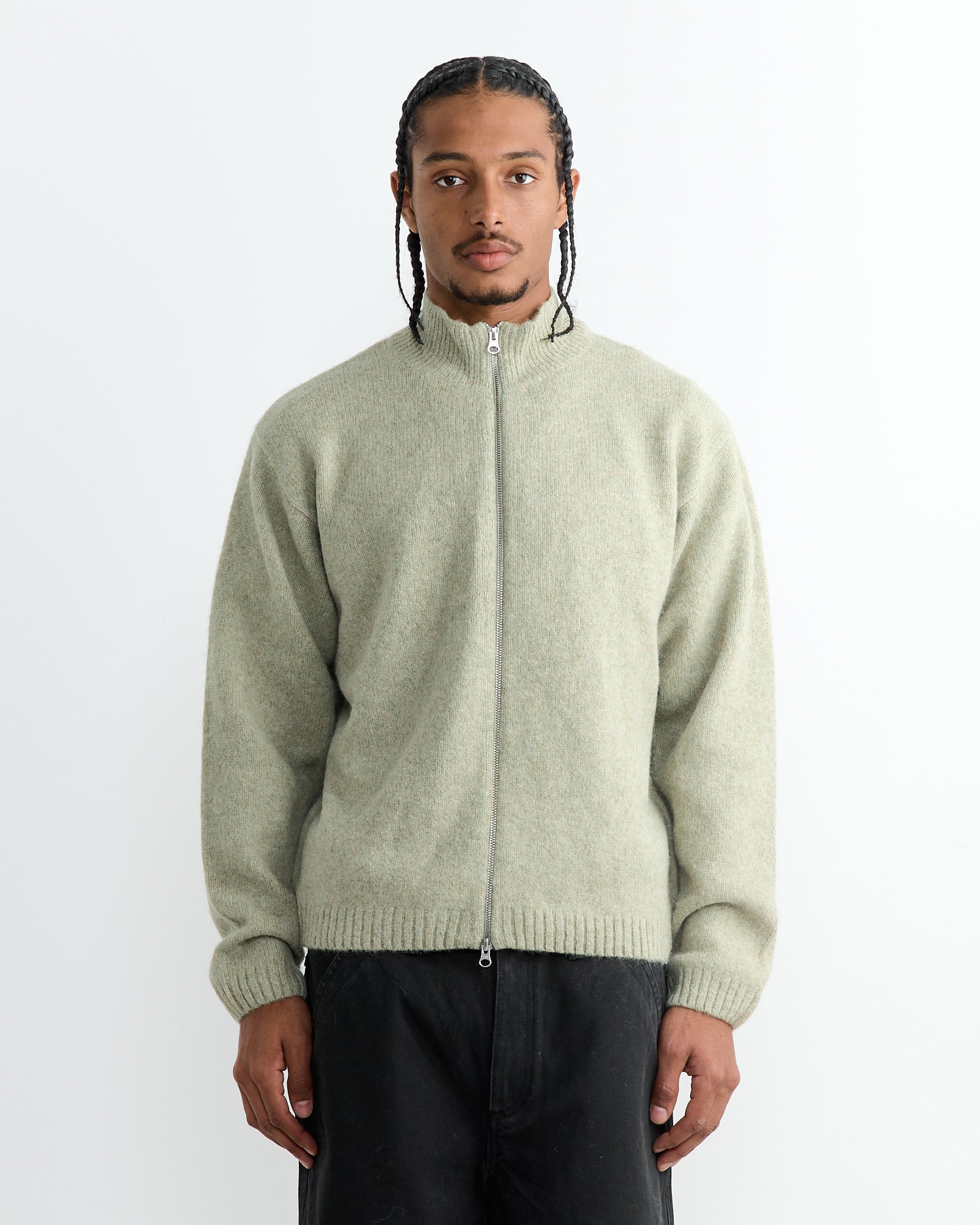 Stussy Brushed Mock Full Zip Sweater Sage - Sage / L (264496)