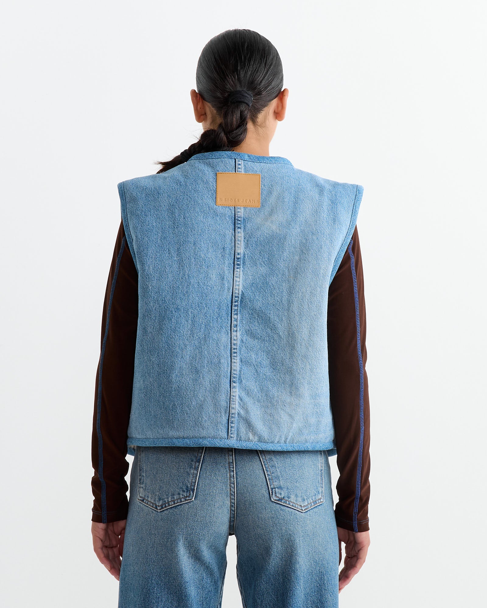 Reversible Rework Denim Sherpa Vest in Oatmeal