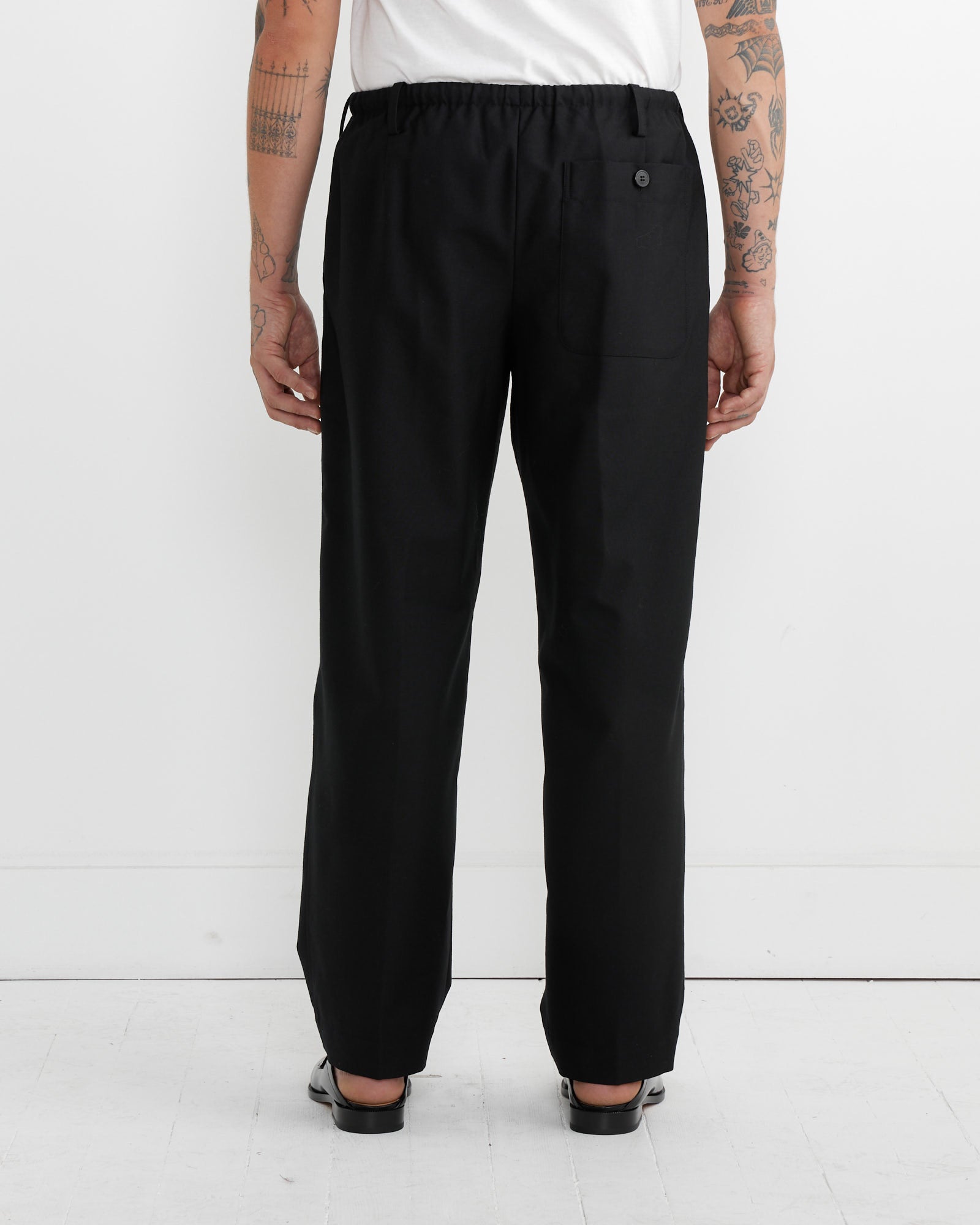 Wool Drawstring Pant in Black