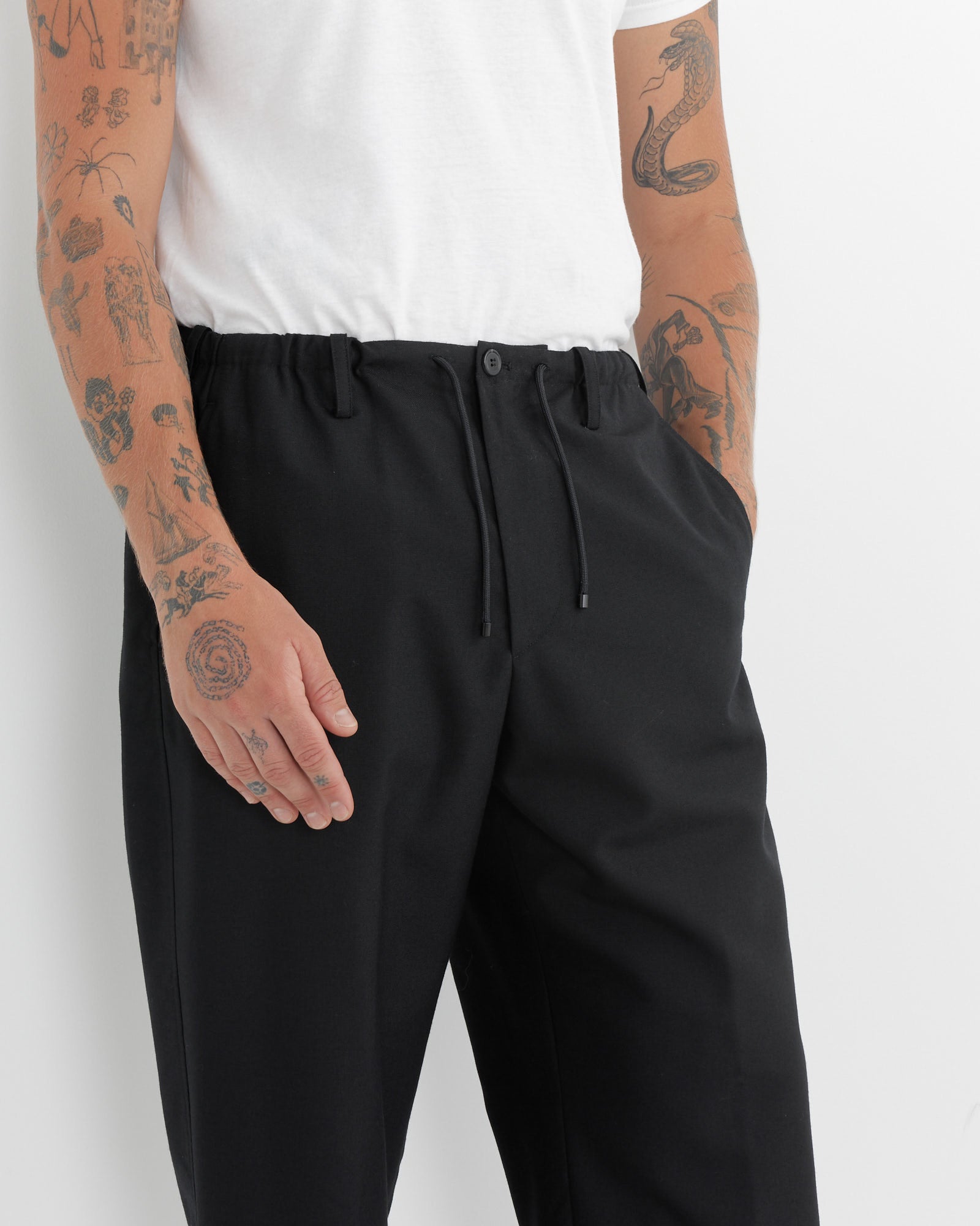 Wool Drawstring Pant in Black