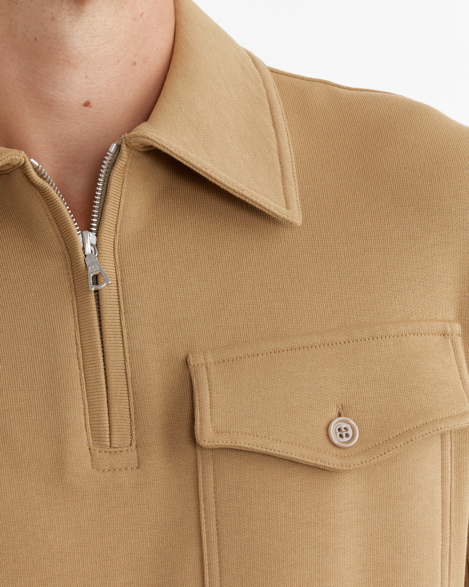 Quarter-Zip Polo Sweater in Beige