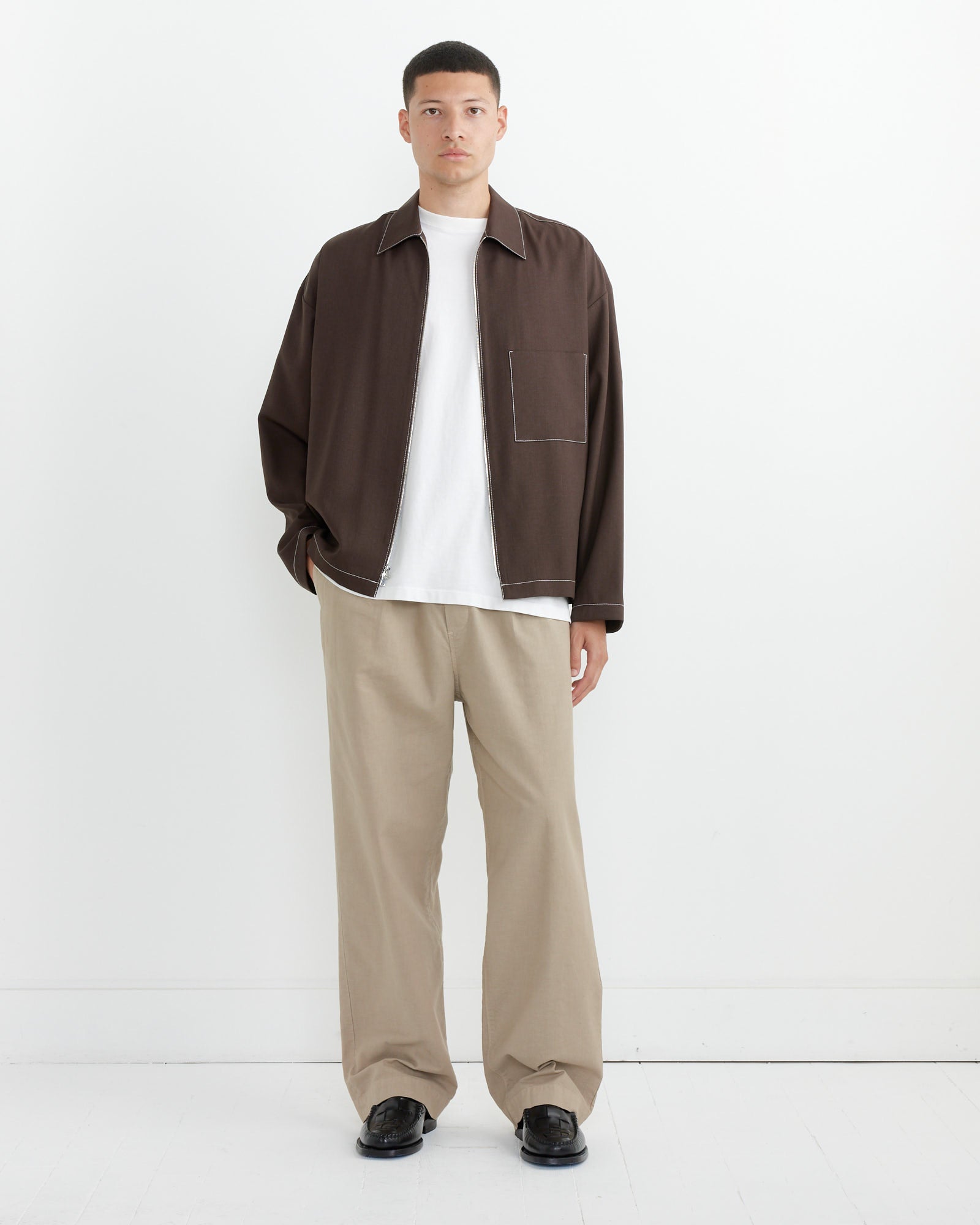 SMOCK Contrast Stitch Enzo Shirt L/S in Tropical Wool Cacao - Cacao / L (265380)