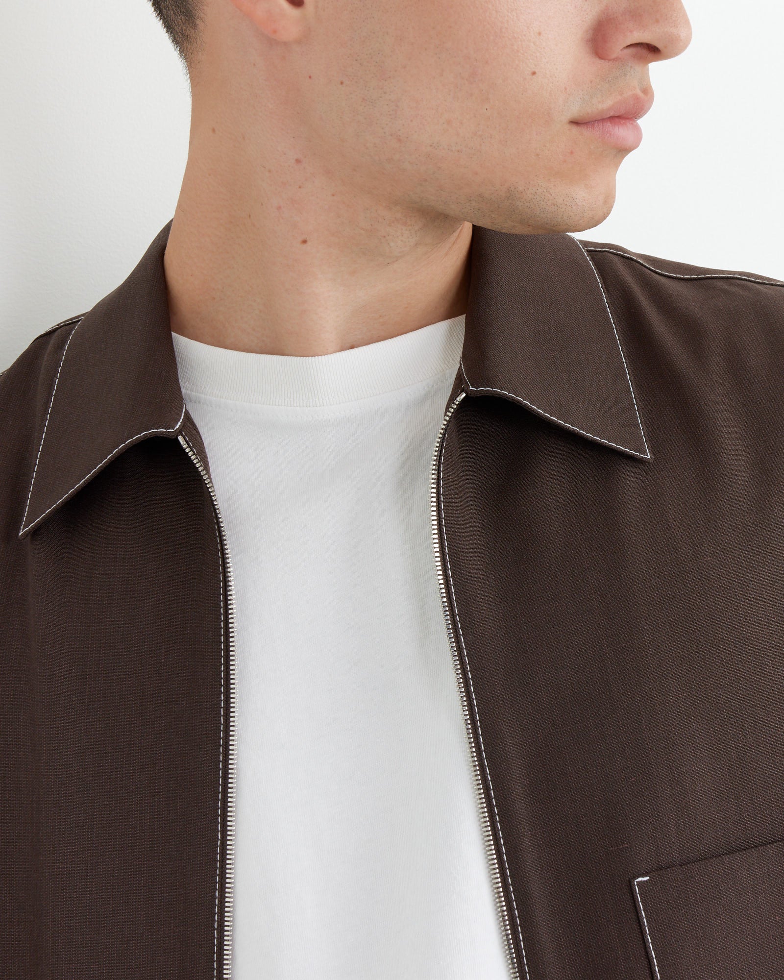 SMOCK Contrast Stitch Enzo Shirt L/S in Tropical Wool Cacao - Cacao / L (265380)