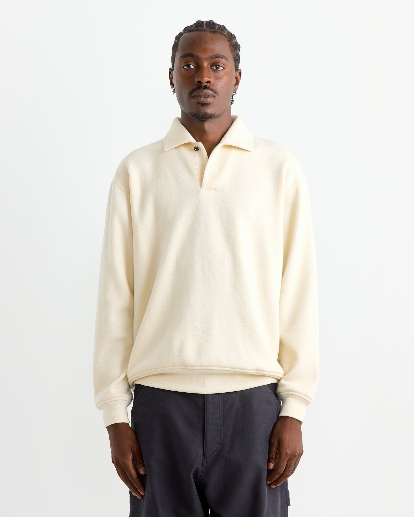 Super 120 Air Wool Fleece Sweater in White