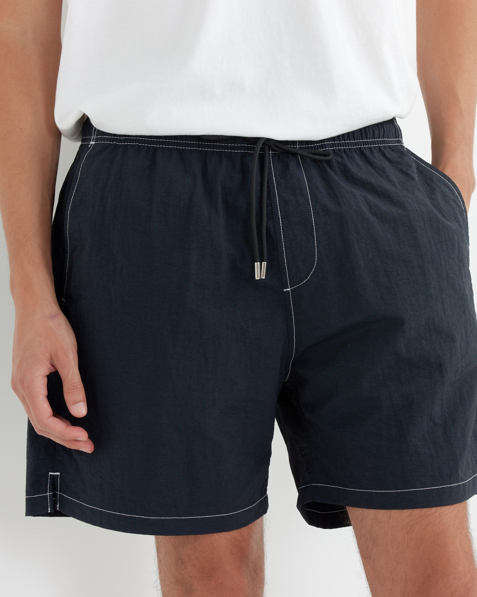 Contrast Stitch SM Short Taslan Nylon in Midnight