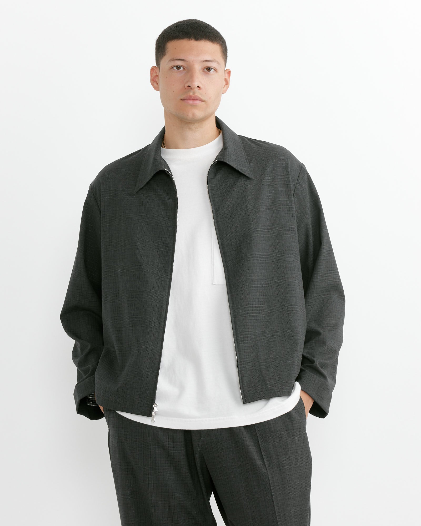 Zip Jacket Air Mesh in Charcoal Plaid