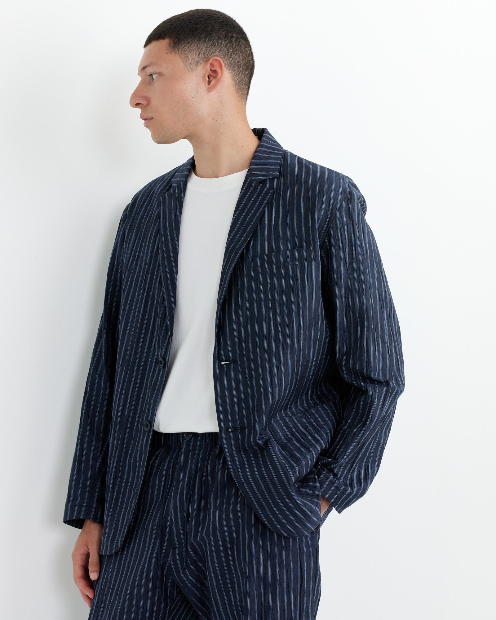 Blazer Crinkle Stripe in Navy