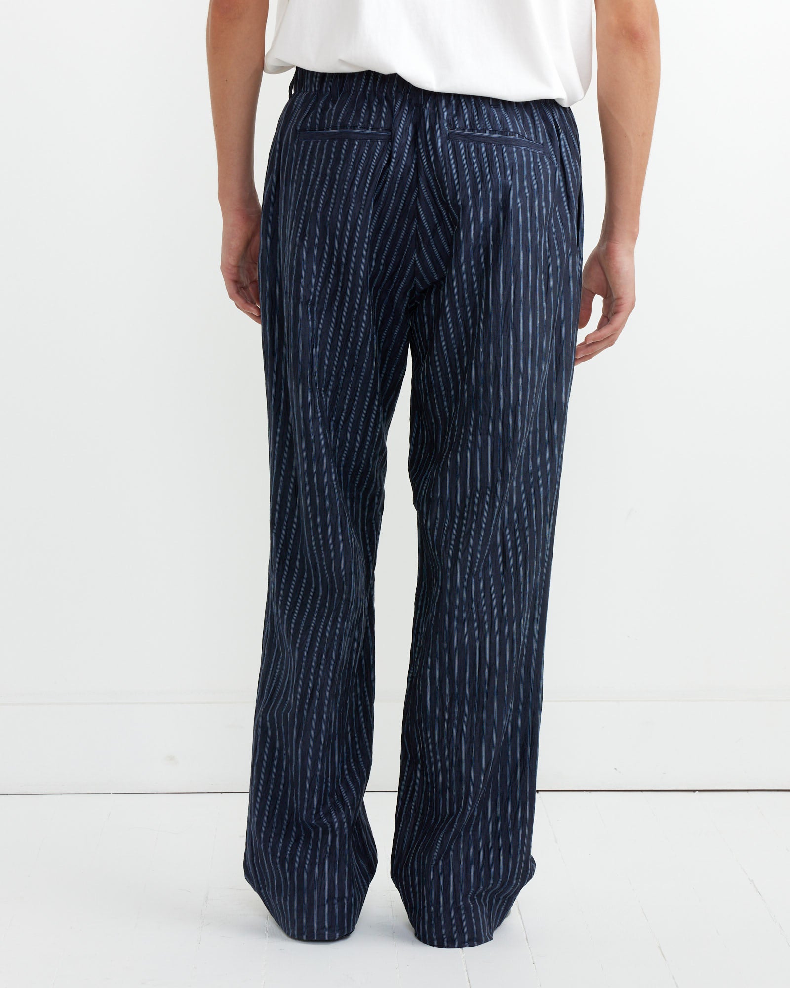 SMOCK Drape Trouser in Crinkle Stripe Navy - Navy / M (265477)