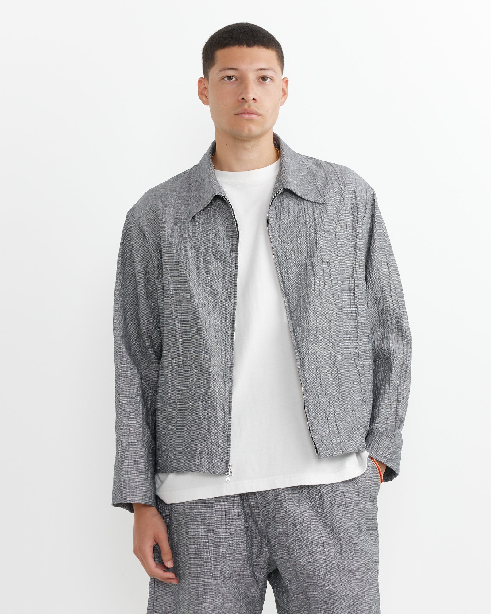 Zip Jacket Crinkle Check in Black/White