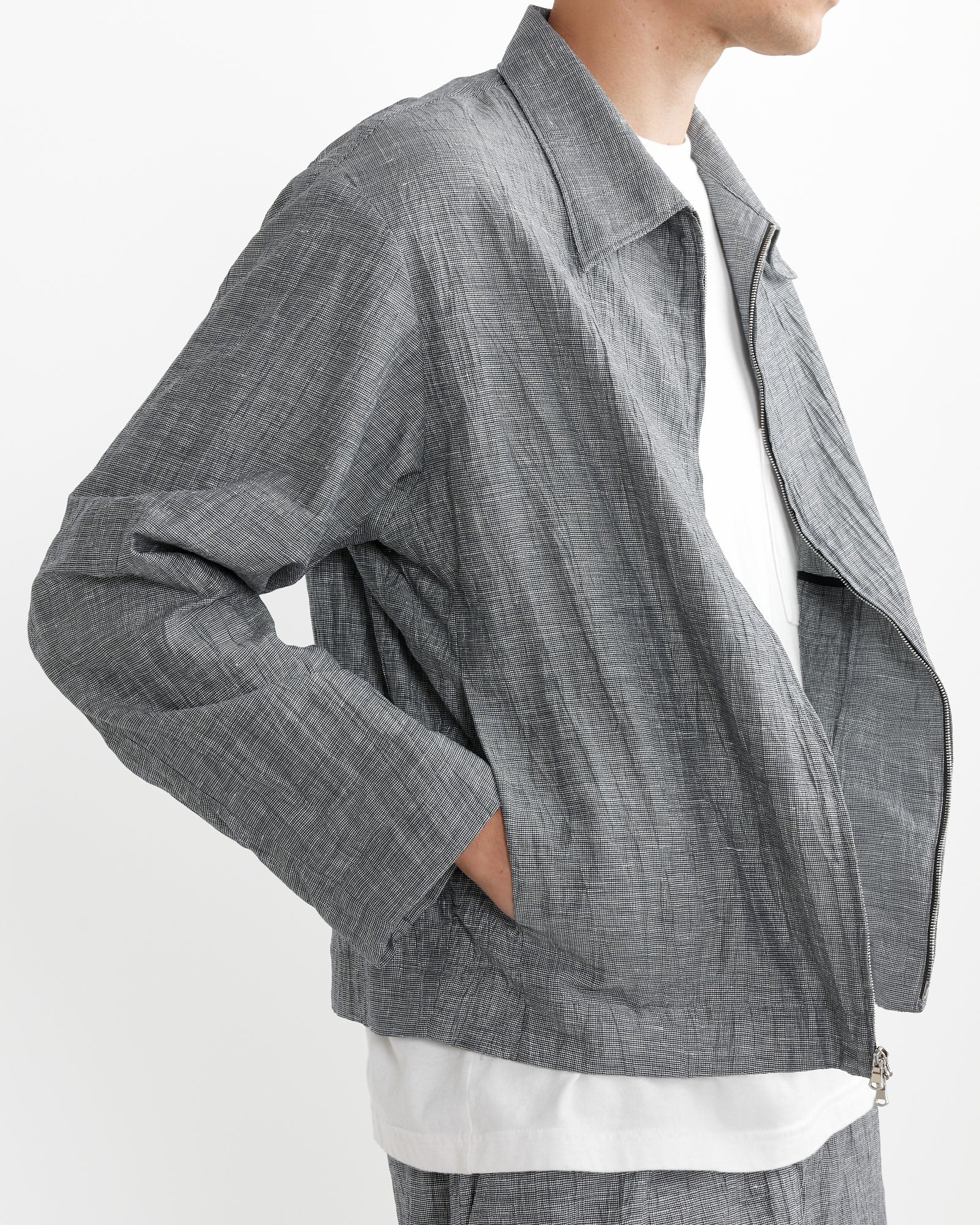 Zip Jacket Crinkle Check in Black/White