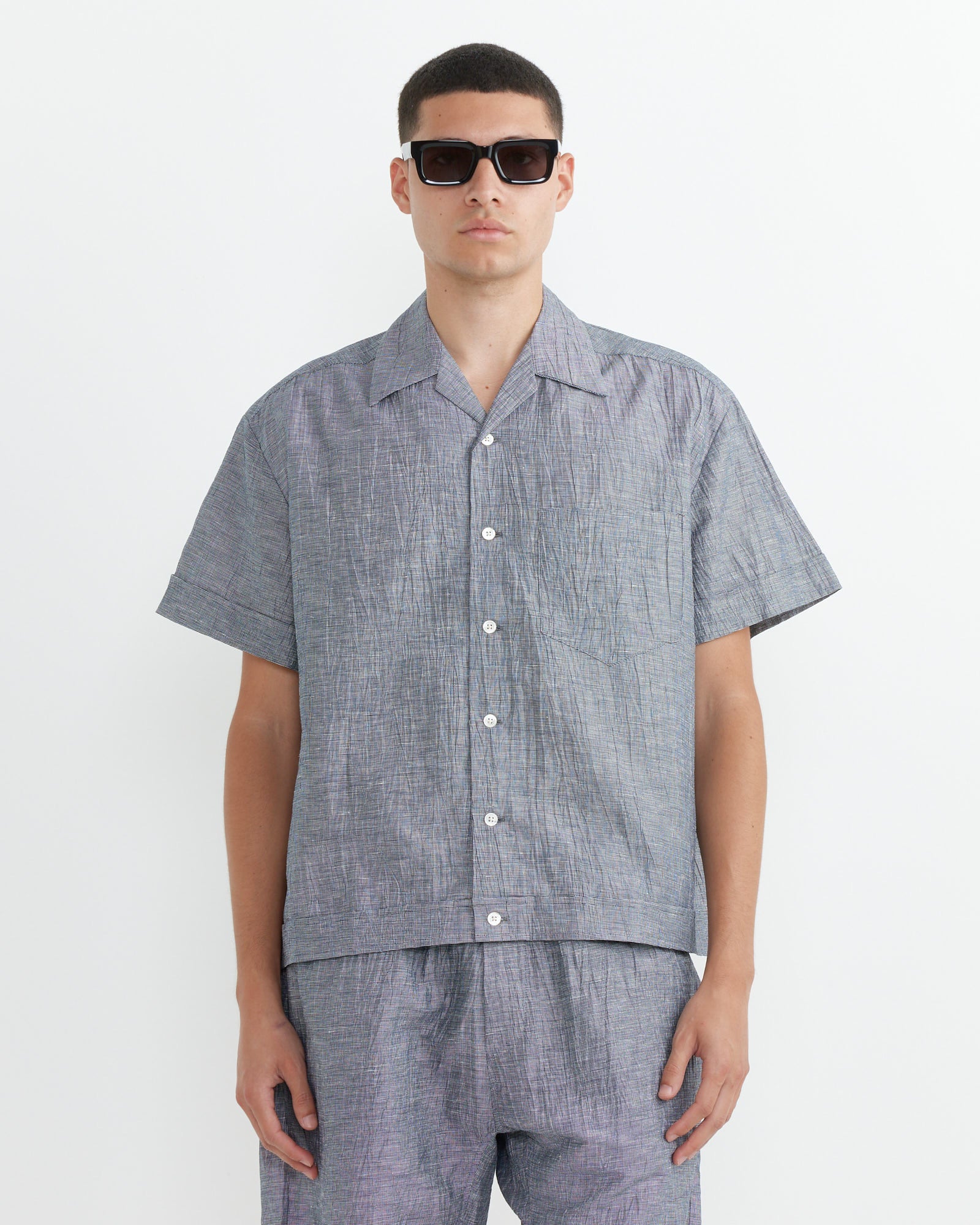 Bongo Shirt Crinkle Check in Black/White