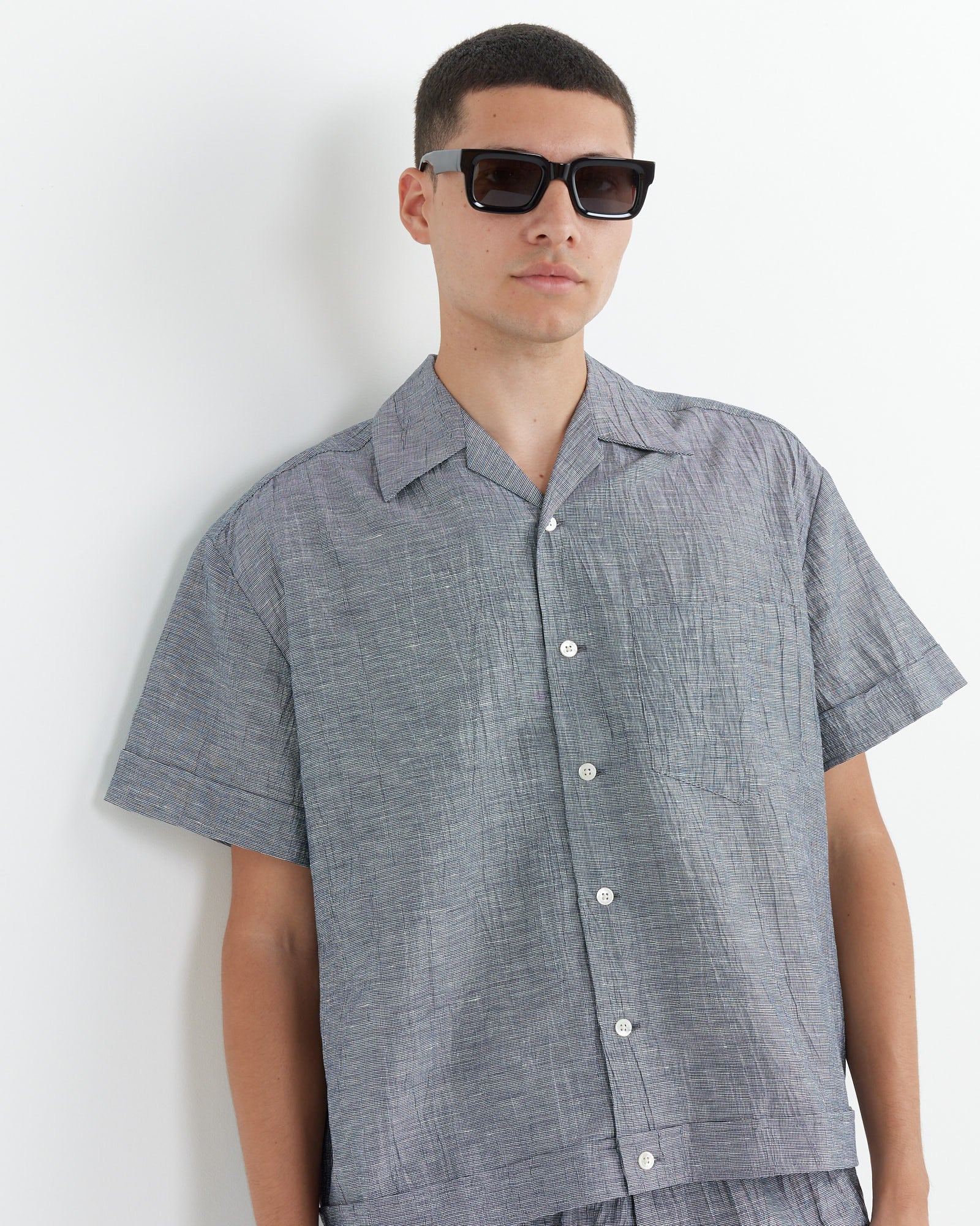 SMOCK Bongo Shirt S/S in Crinkle Check Black/White - Black/White / L (265487)