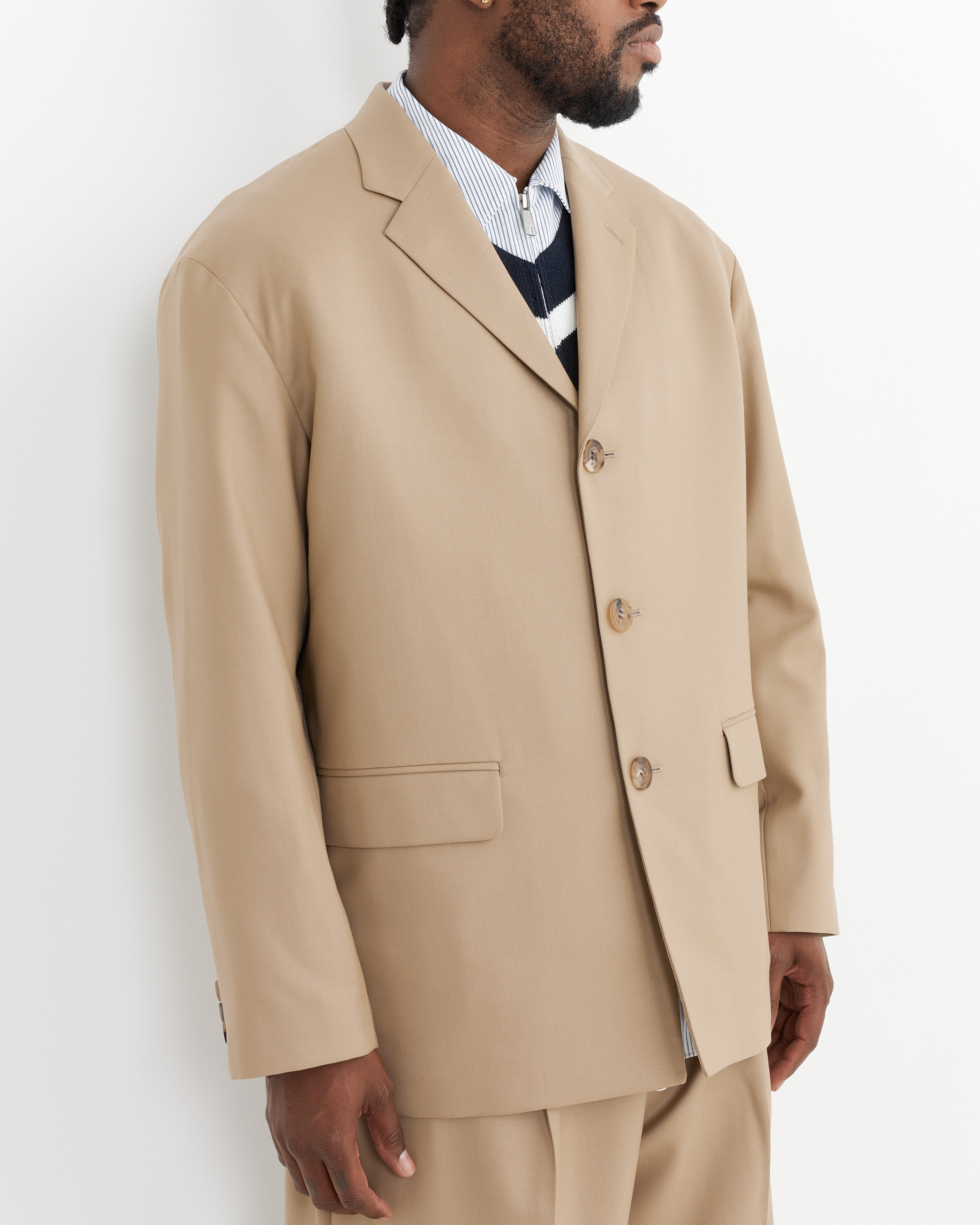 Oversized Single-Breasted Jacket in Beige