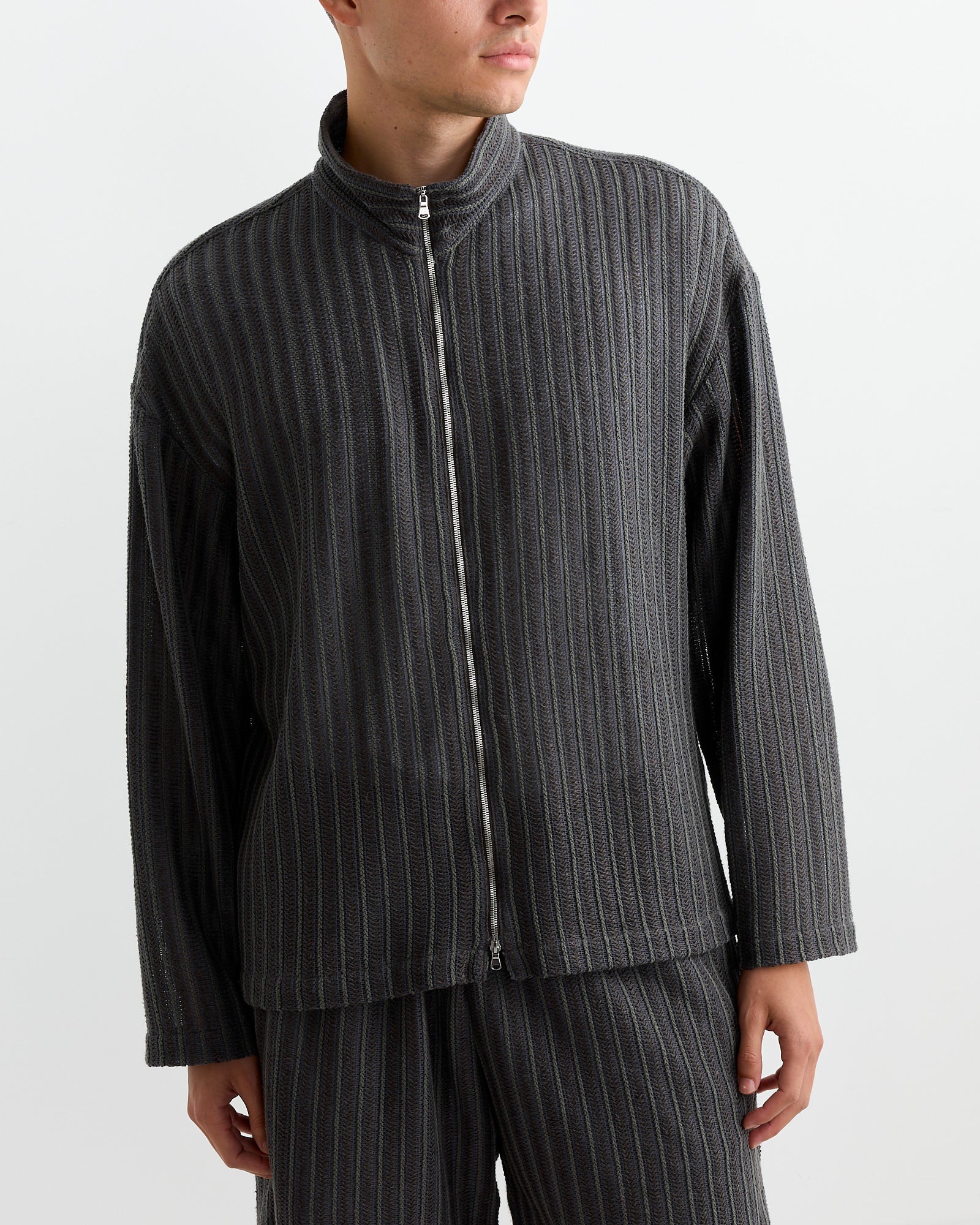 Enzo Shirt in Cotton/Linen Mesh Olive