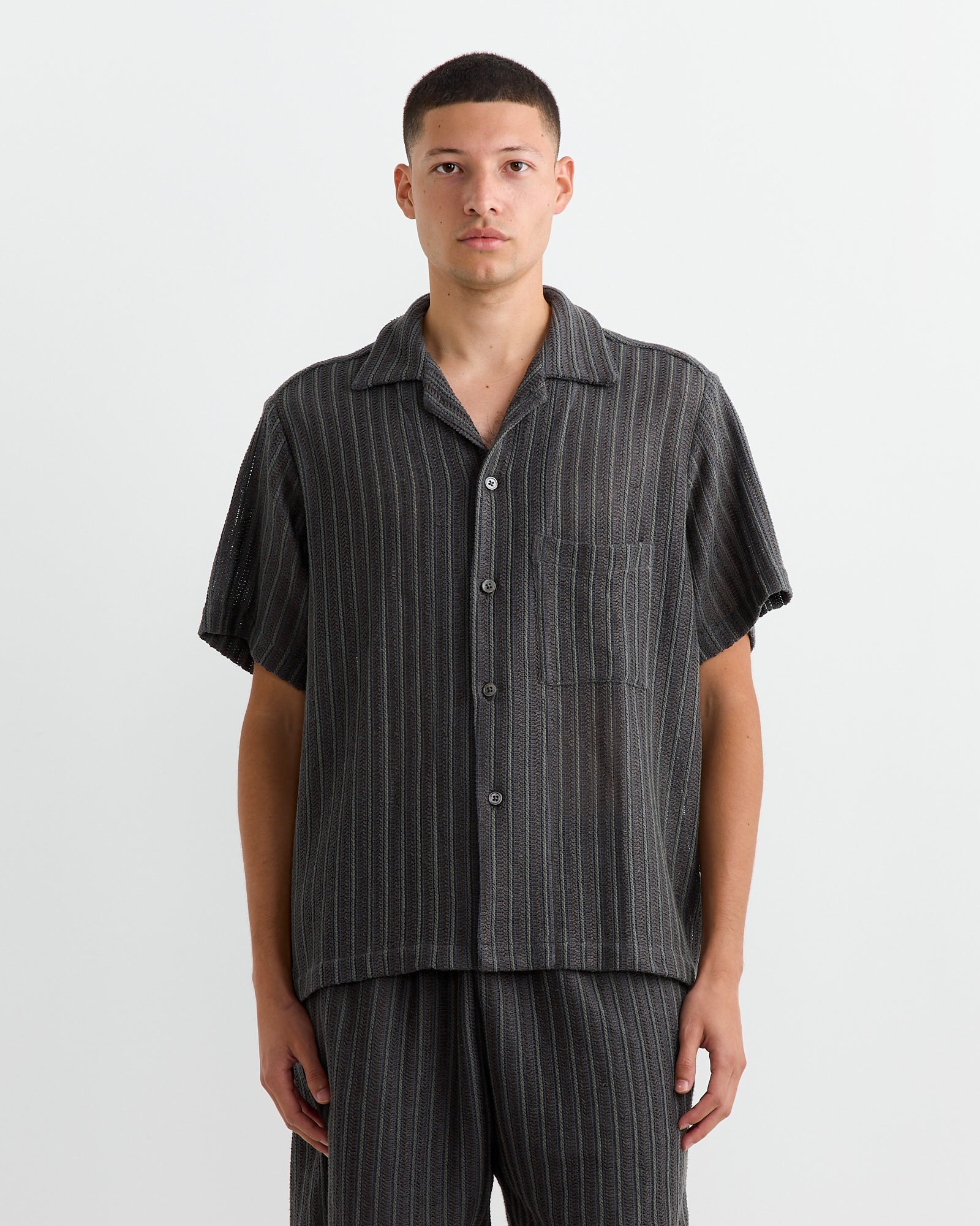 Acoustic Shirt in Cotton/Linen Mesh Olive