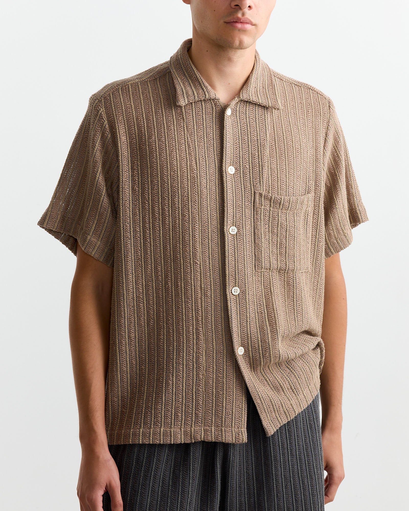 Acoustic Shirt in Cotton/Linen Mesh Tan