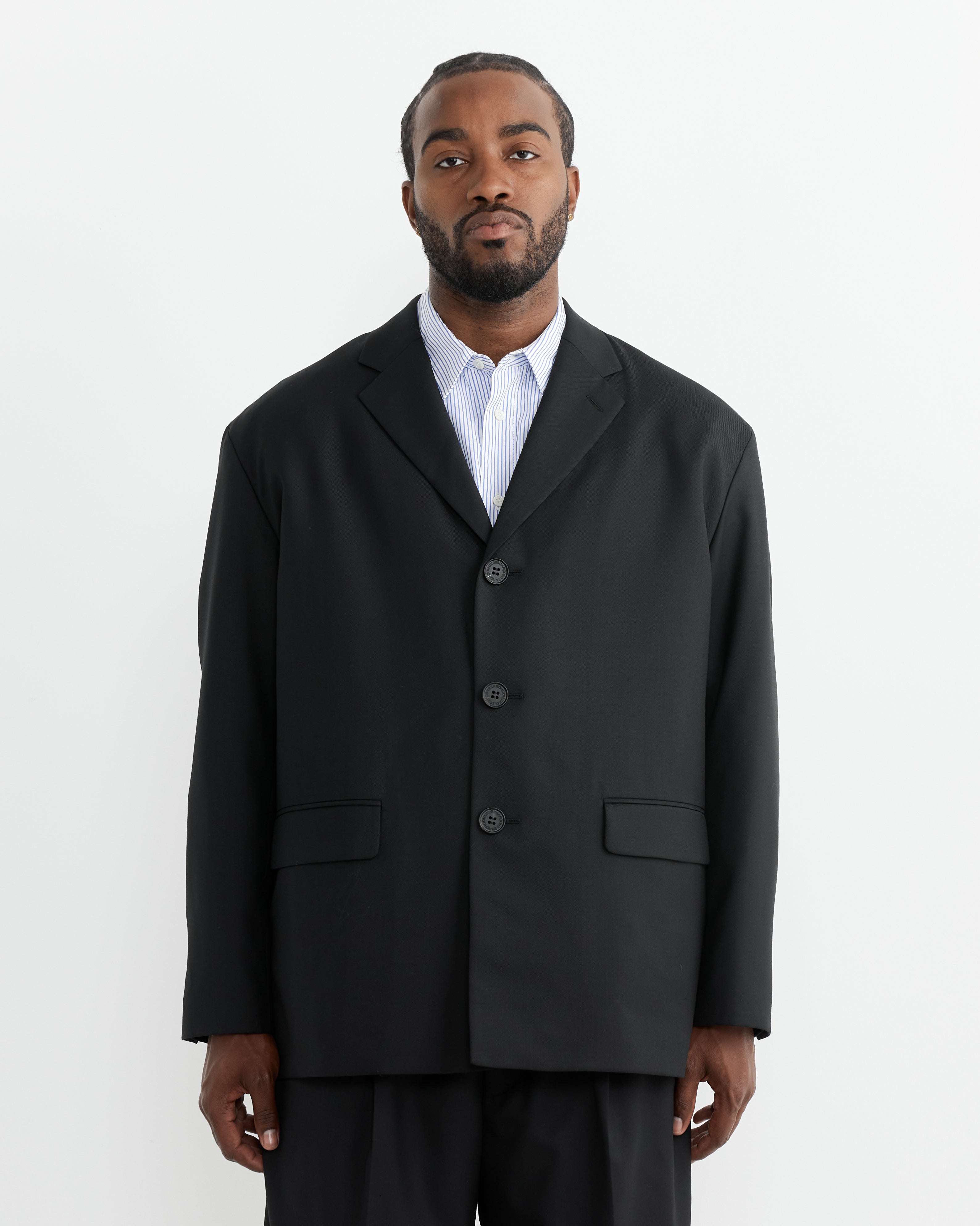 Oversized Single-Breasted Jacket in Black