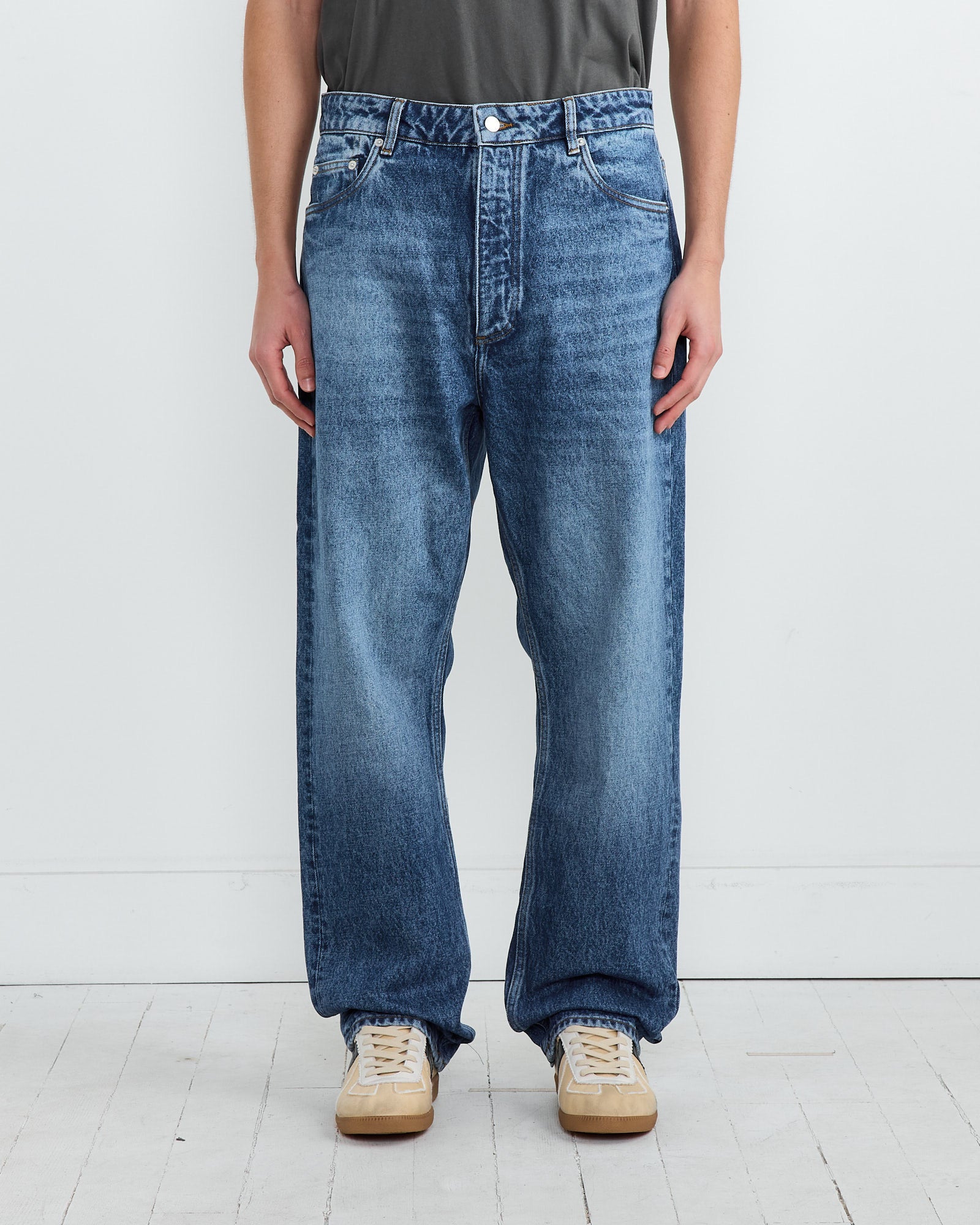 Studio Nicholson Riso Pant Worn Wash Indigo - Worn Wash Indigo / L (266106)