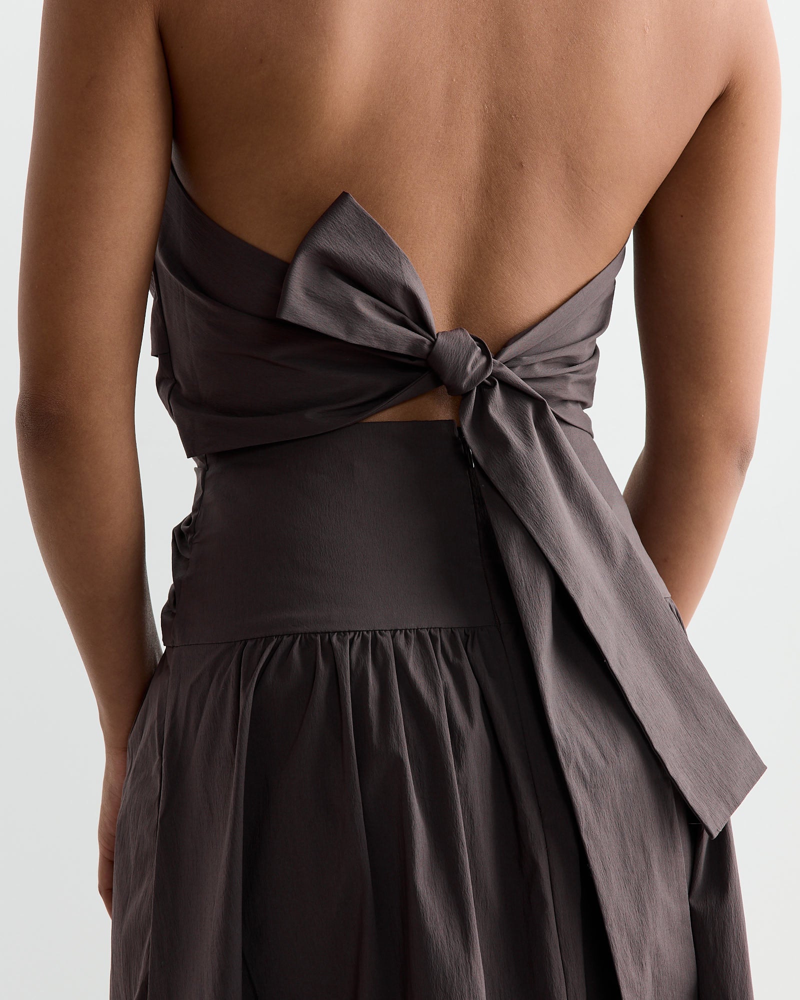 ST. AGNI Gathered Strapless Tie Back Dress Chocolate Plum - Chocolate Plum / S (266447)