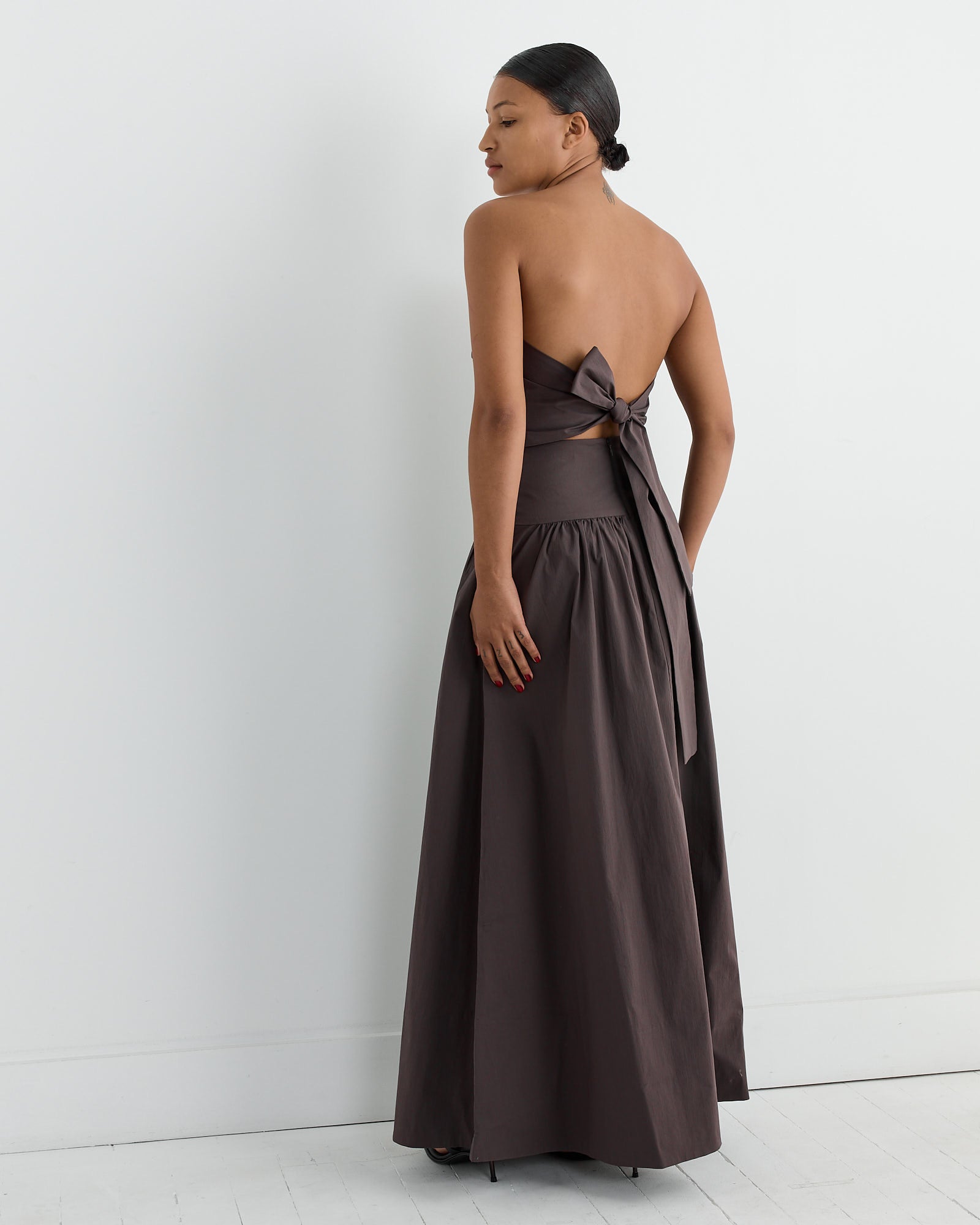 ST. AGNI Gathered Strapless Tie Back Dress Chocolate Plum - Chocolate Plum / S (266447)