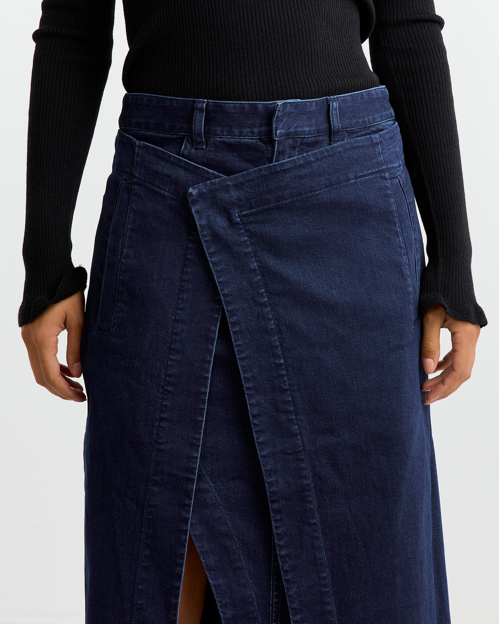 Denim Wrap Skirt in Classic Indigo