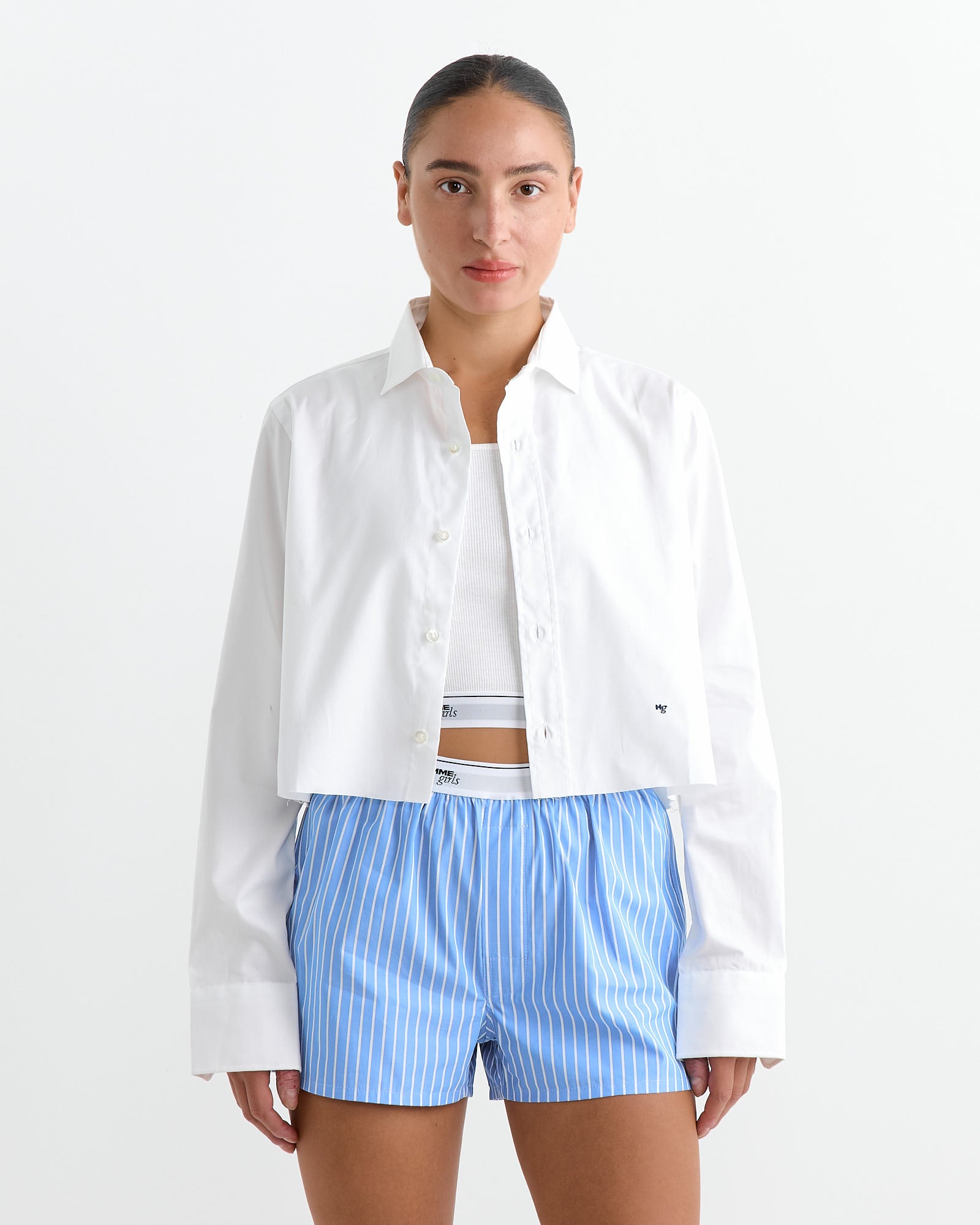 Hommegirls Oversized Cropped Shirt White - White / S (266702)