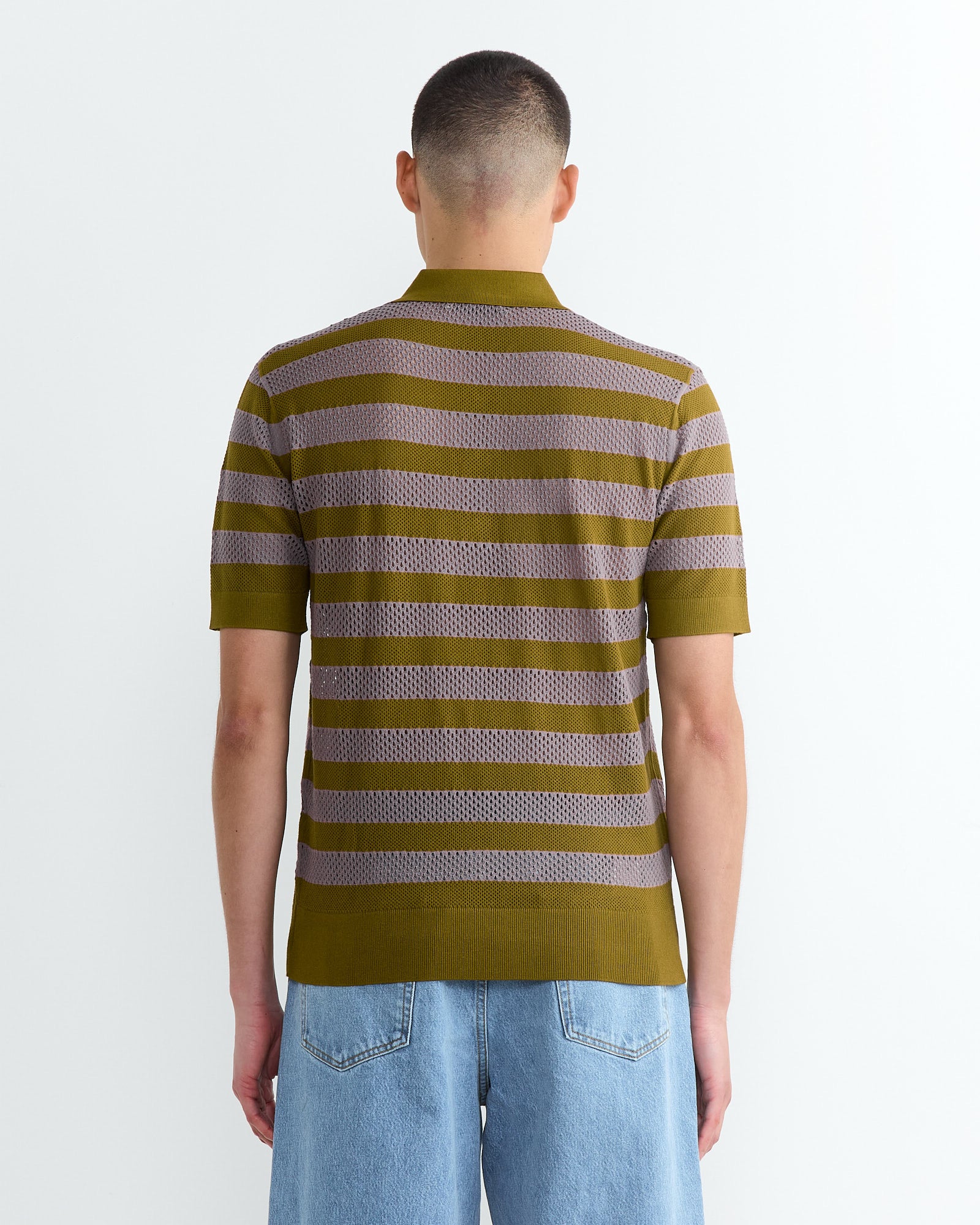 Dries Van Noten Mercy Stripe 1701 Polo Olive - Olive / L (267019)