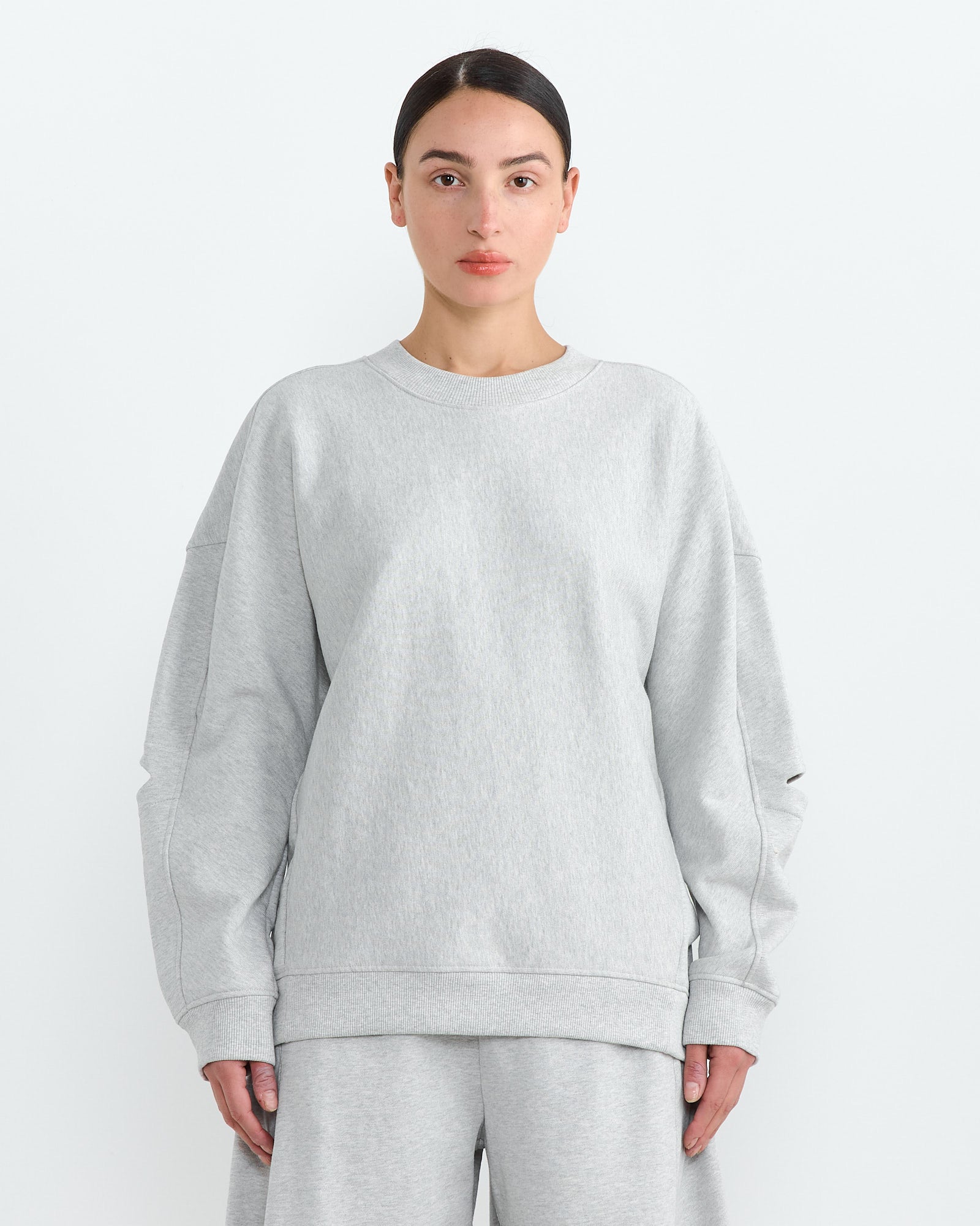 Tibi Cocoon Crewneck Sweatshirt Heather Grey - Heather Grey / S (267137)