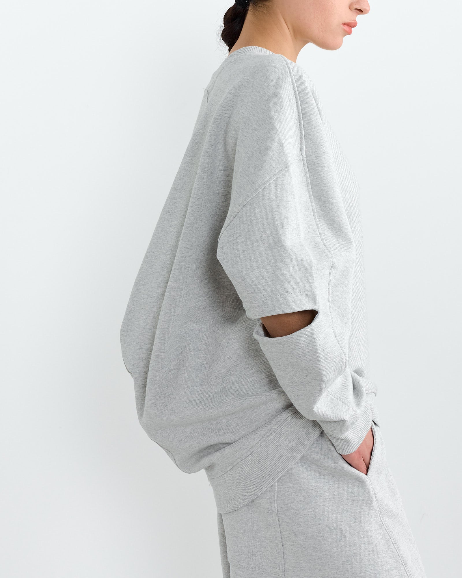 Tibi Cocoon Crewneck Sweatshirt Heather Grey - Heather Grey / S (267137)