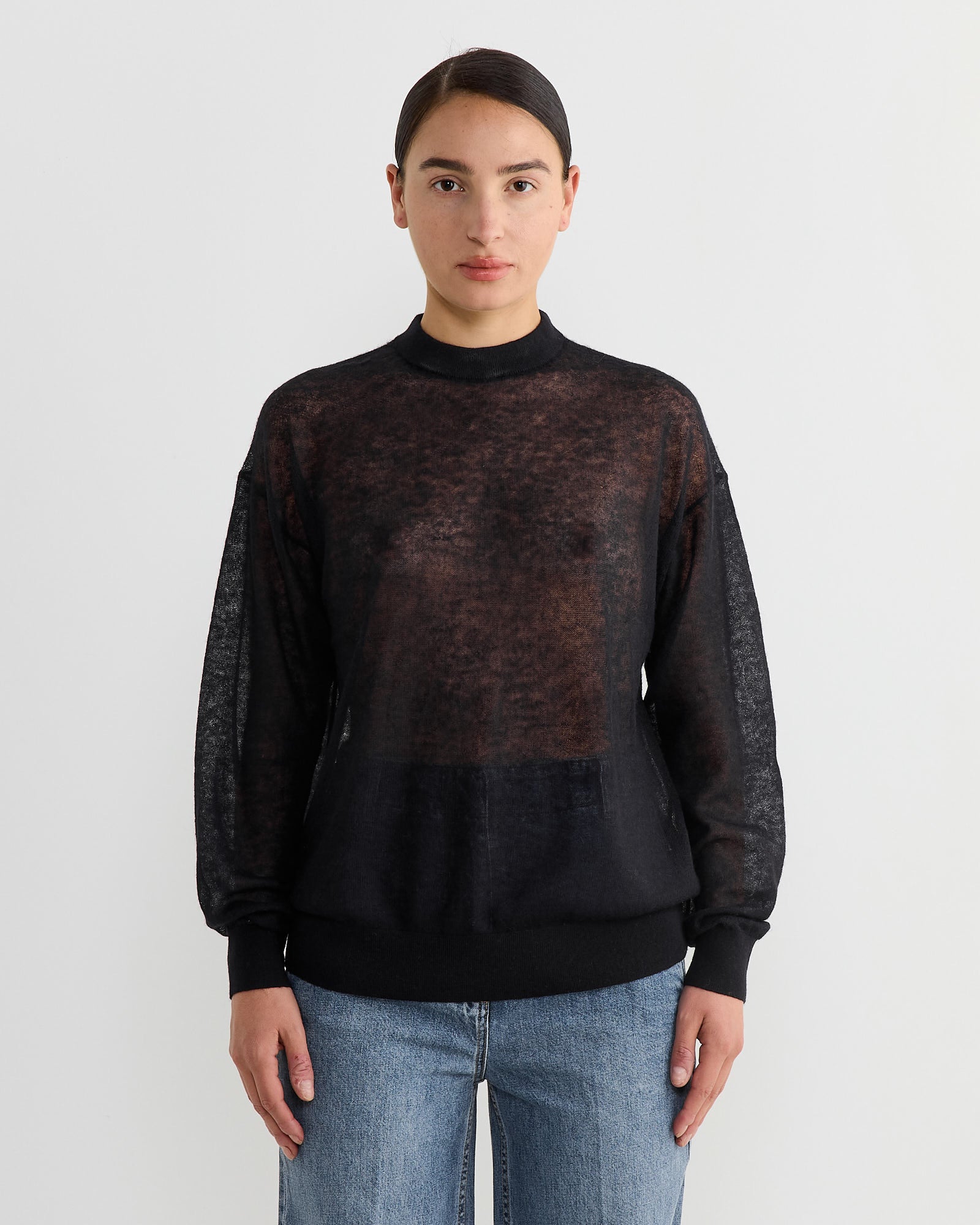 Tibi Sheer Sweater Crewneck Easy Pullover Dark Navy - Dark Navy / S (267144)