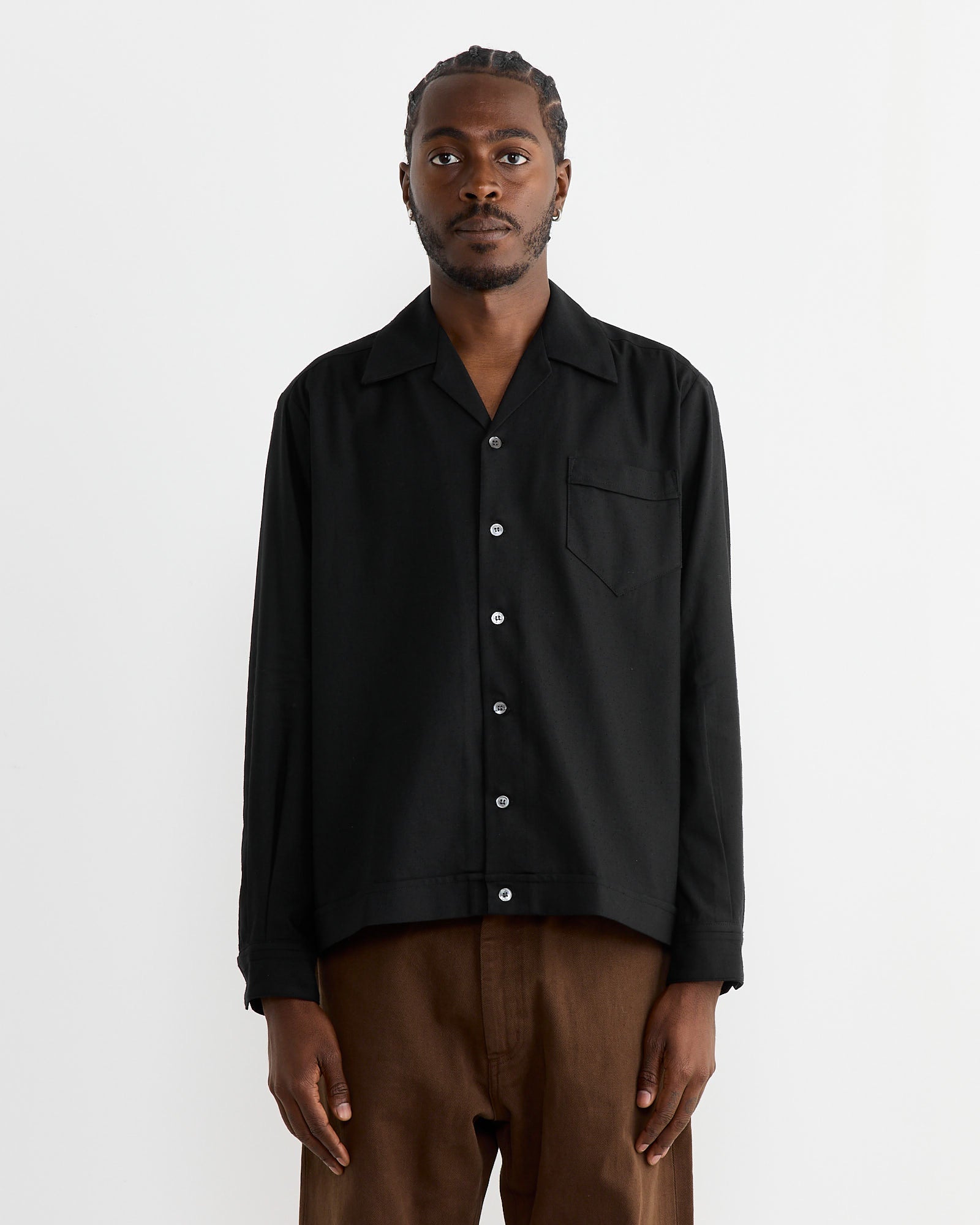 SMOCK Zach Shirt L/S Cotton Silk Nep Black - Cotton Silk Nep Black / L (270201)