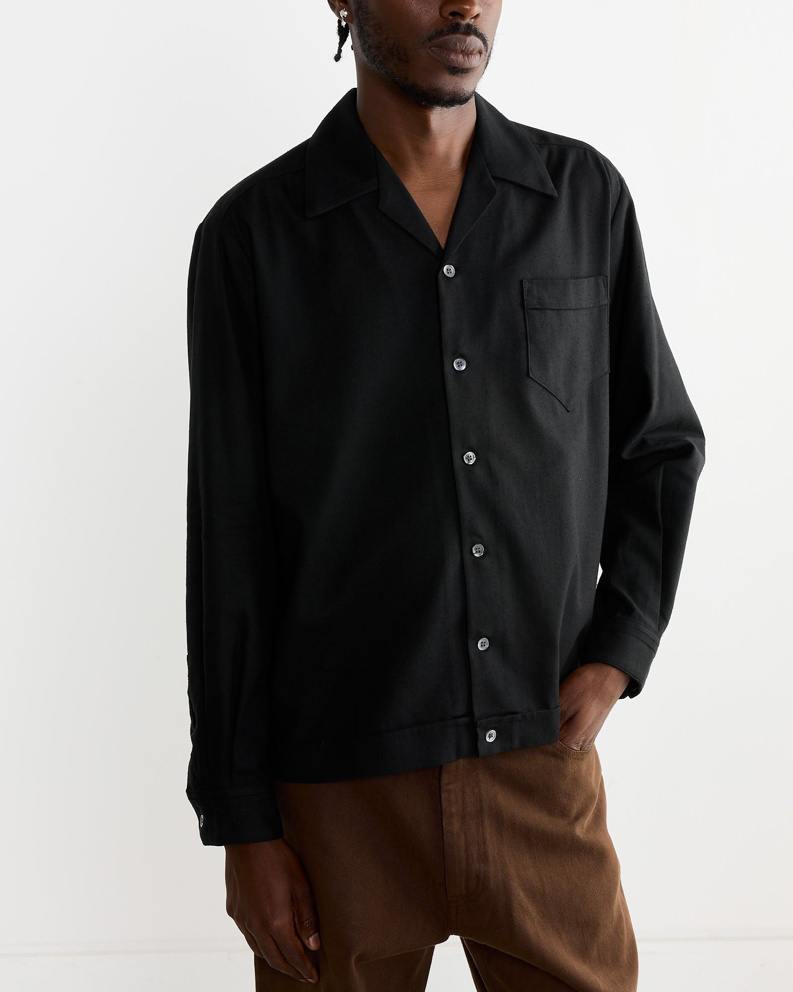 SMOCK Zach Shirt L/S Cotton Silk Nep Black - Cotton Silk Nep Black / L (270201)