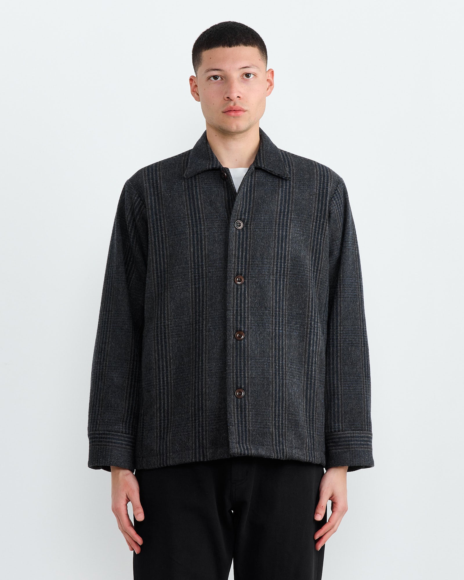 SMOCK Porto Shirt Jacket Plaid Wool Navy - Plaid Wool Navy / L (270619)