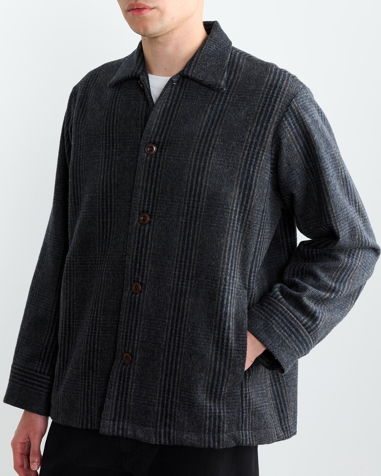 SMOCK Porto Shirt Jacket Plaid Wool Navy - Plaid Wool Navy / L (270619)