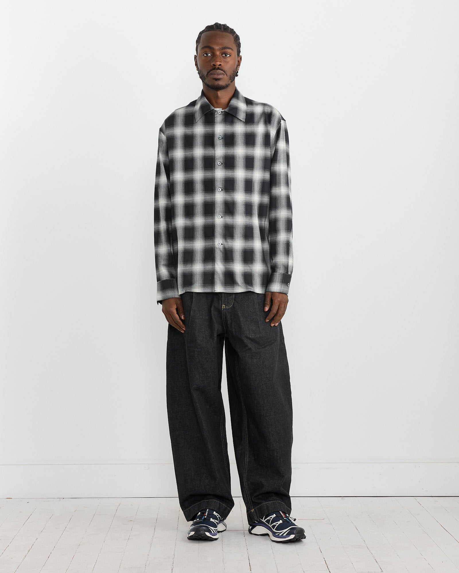 Studio Nicholson Ray L/S Shirt Black/Ecru - Black/Ecru / S (270630)