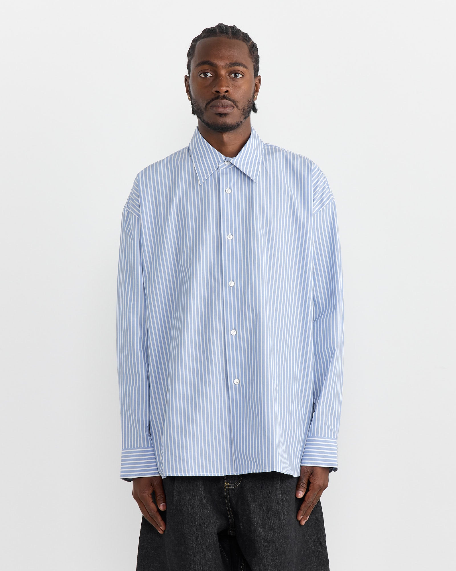 Studio Nicholson Loche Shirt Powder Blue/White - Powder Blue/White / M (270651)