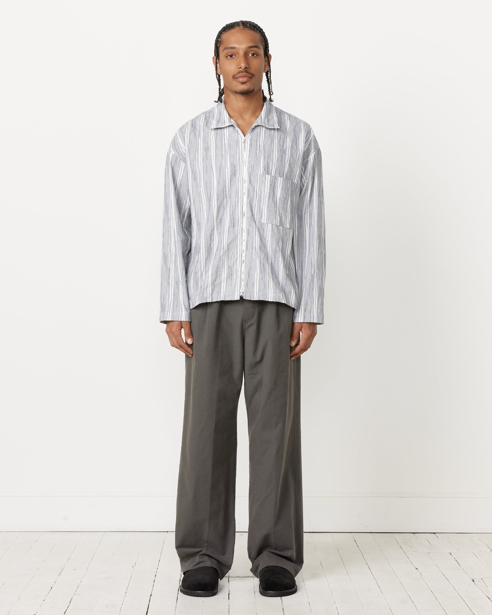 Enzo Shirt Wrinkle Stripe in Grey