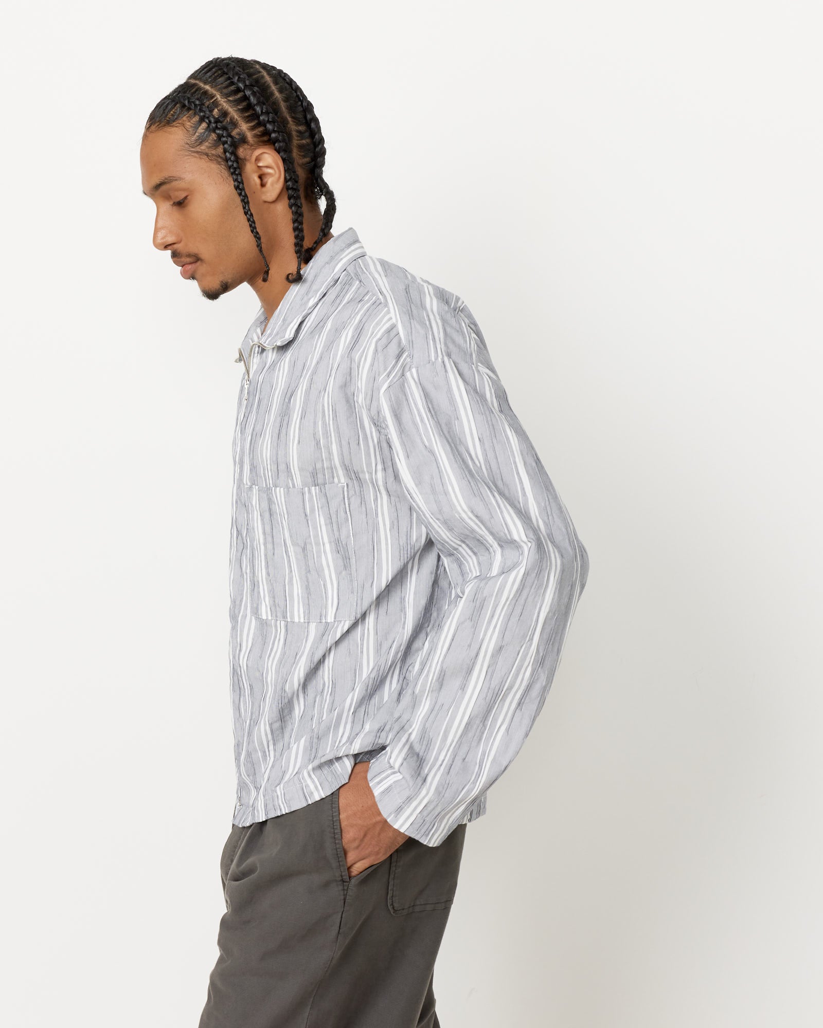 Enzo Shirt Wrinkle Stripe in Grey